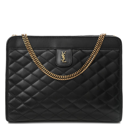 Saint Laurent Lambskin Quilted Monogram Baby Victoire Chain Clutch Bag Black 1 of 10