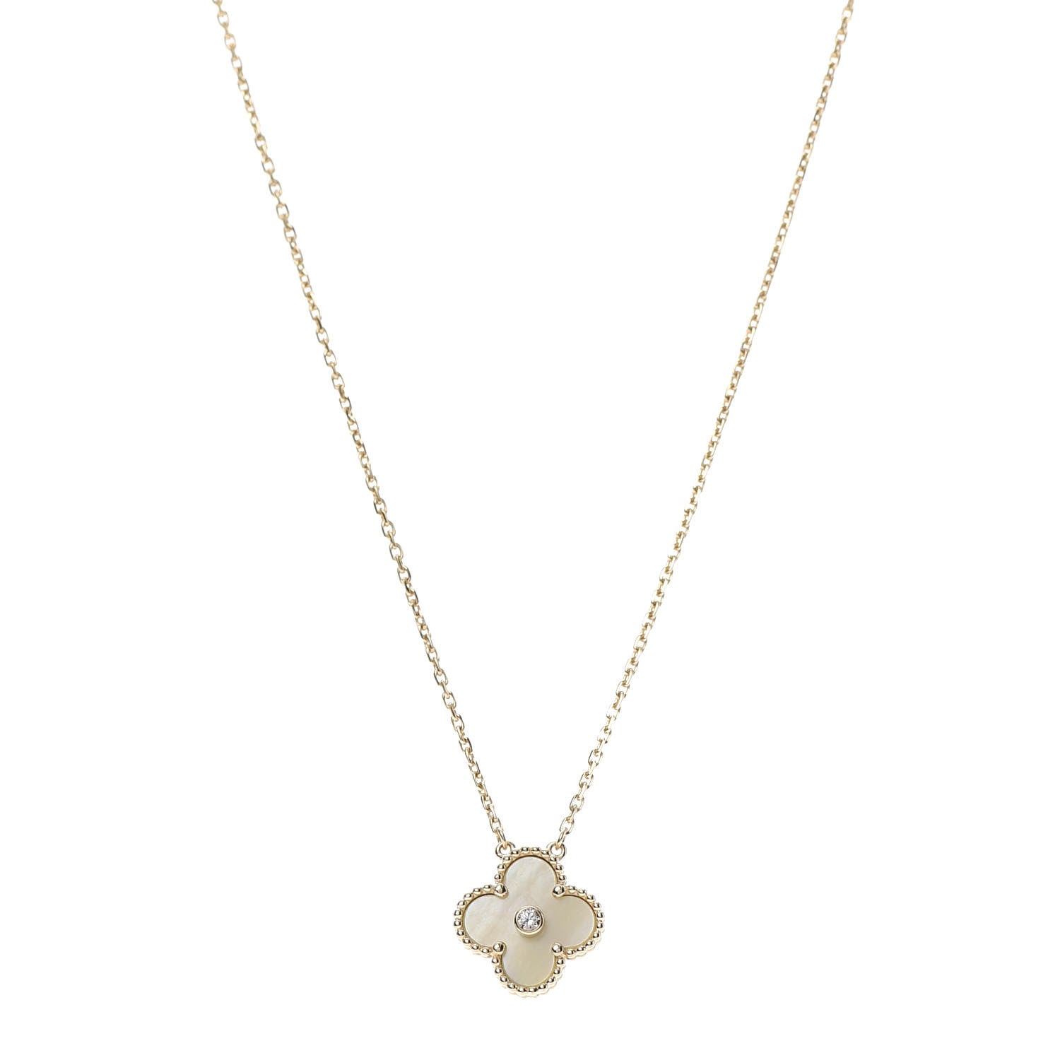 Van Cleef & Arpels 18K Yellow Gold Diamond Yellow Mother of Pearl Vintage Alhambra Pendant Necklace 1 of 7