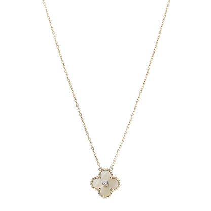 Van Cleef & Arpels 18K Yellow Gold Diamond Yellow Mother of Pearl Vintage Alhambra Pendant Necklace 1 of 7