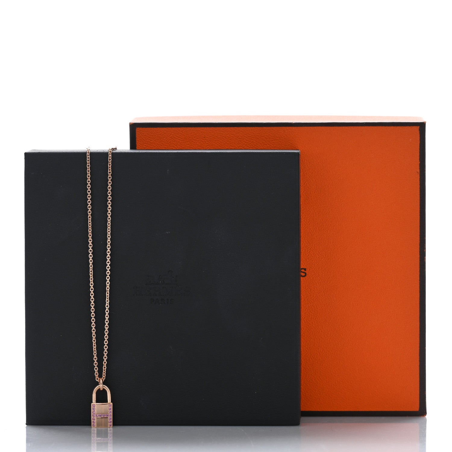 Hermes 18K Rose Gold Pink Sapphire Amulettes Cadenas Pendant Necklace 6 of 6