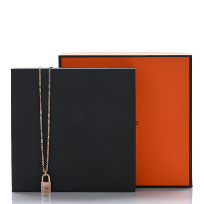 Hermes 18K Rose Gold Pink Sapphire Amulettes Cadenas Pendant Necklace 6 of 6