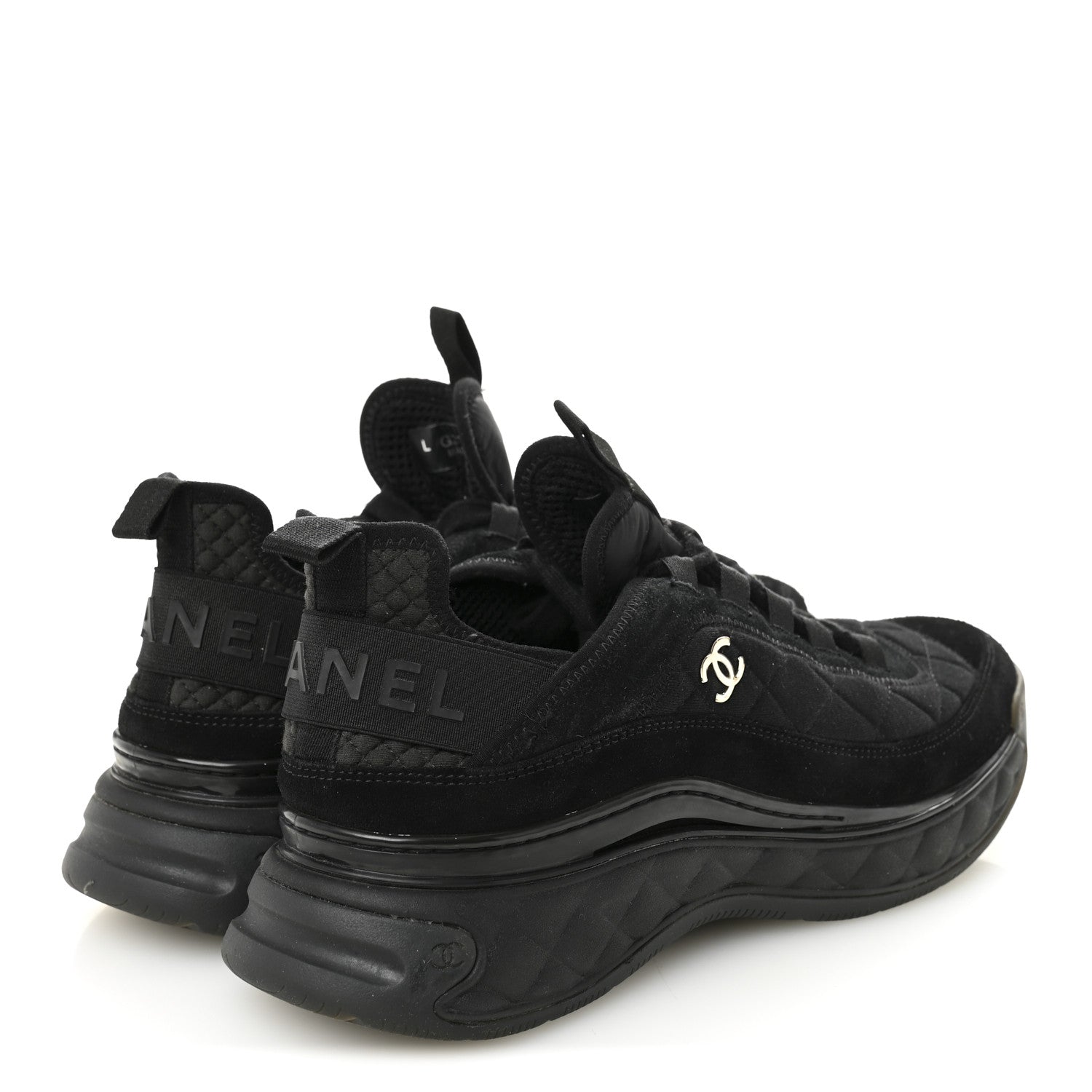 Chanel Suede Calfskin Mixed Fibers CC Sneakers 40.5 Black 4 of 9