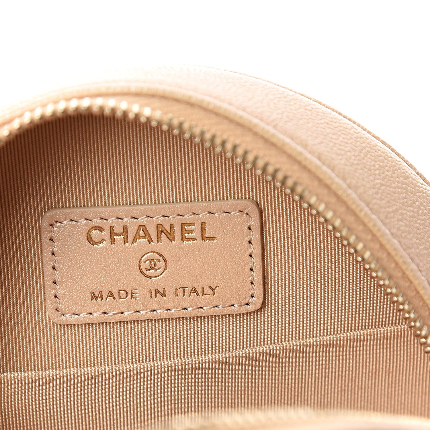 Chanel Iridescent Caviar Quilted Round Clutch With Chain Beige 6 of 10