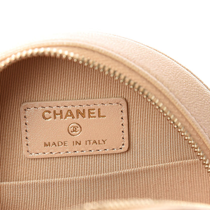 Chanel Iridescent Caviar Quilted Round Clutch With Chain Beige 6 of 10
