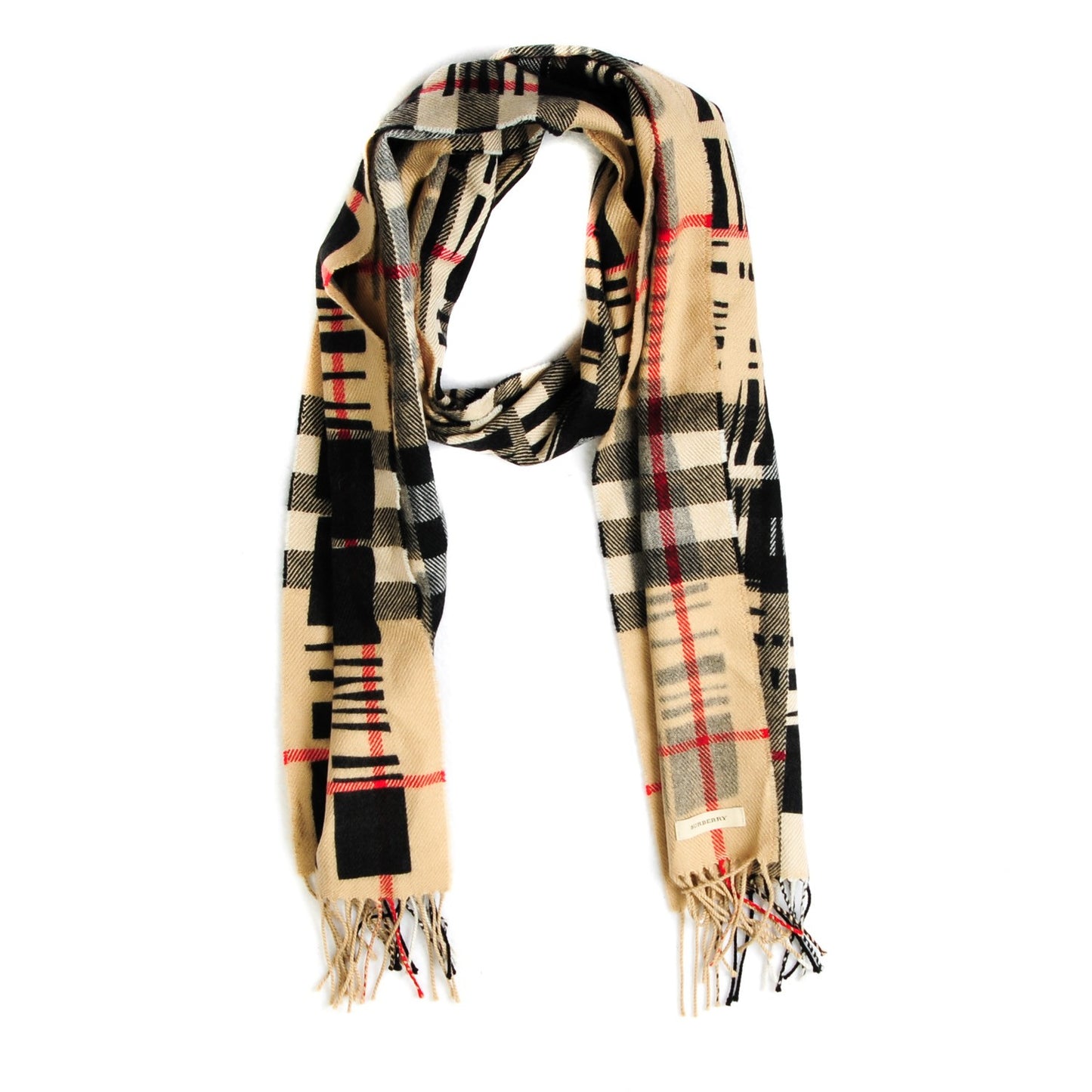 Merino Wool Check Printed Scarf Camel