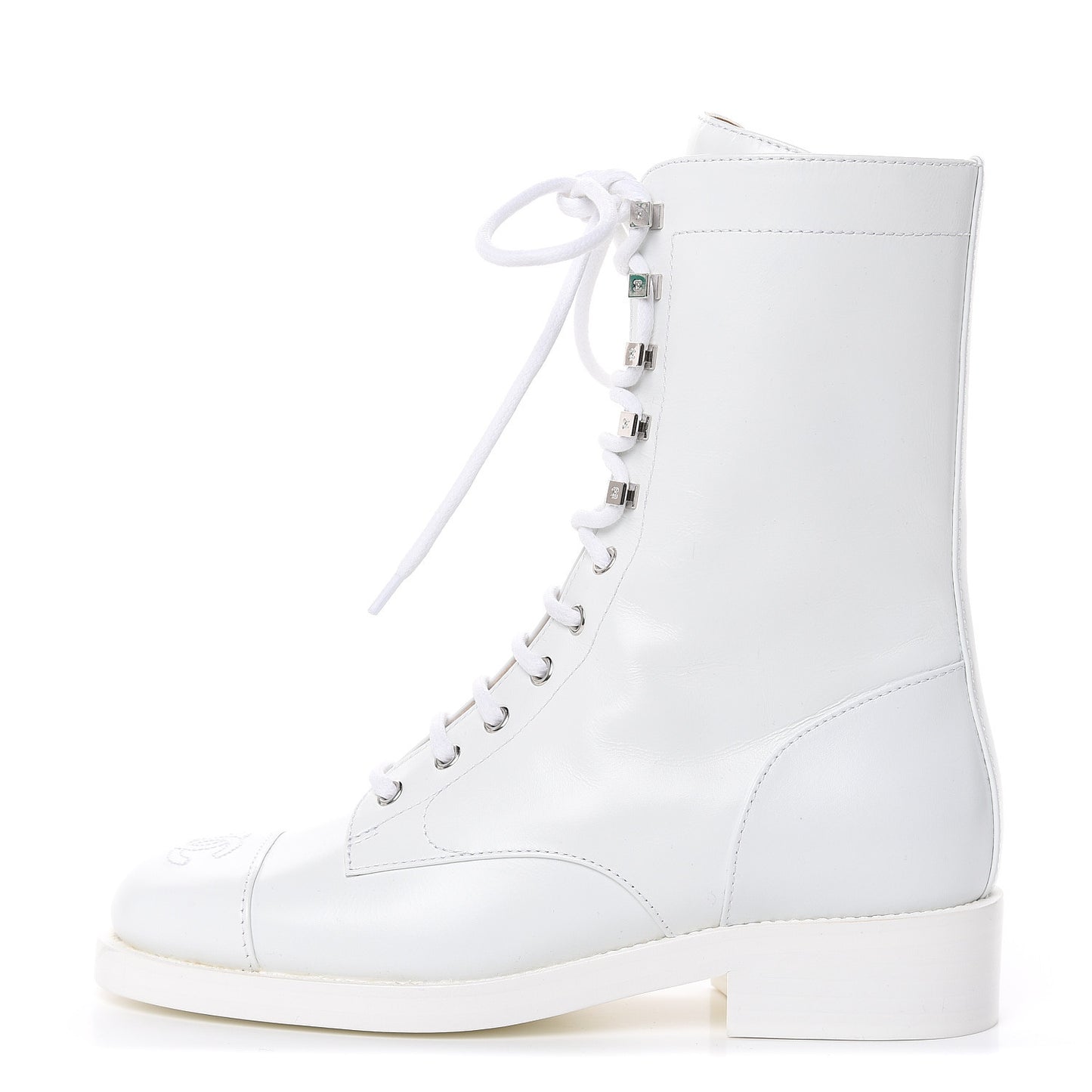 Calfskin CC Lace Up Boots 37.5 White