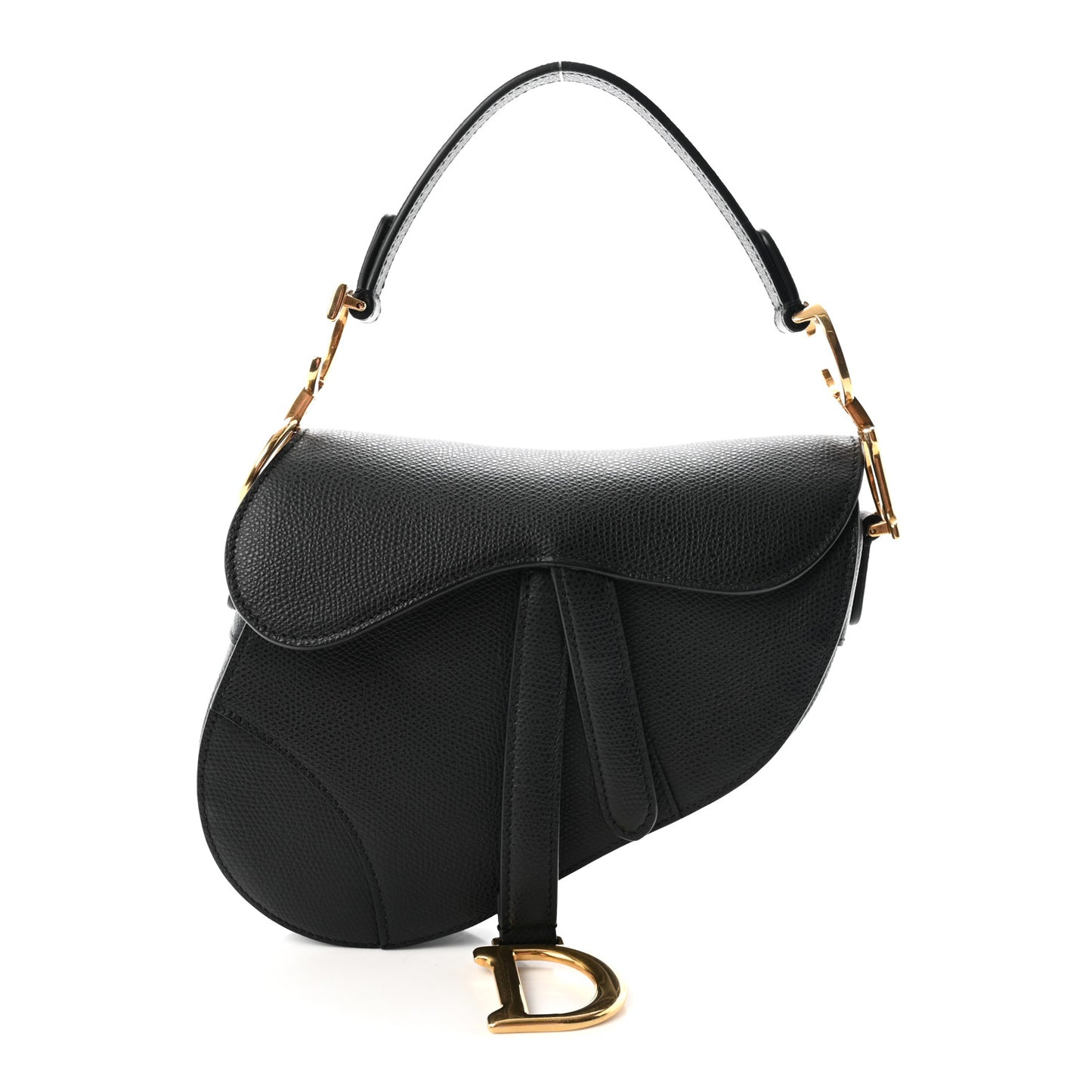 Grained Calfskin Mini Saddle Bag Black