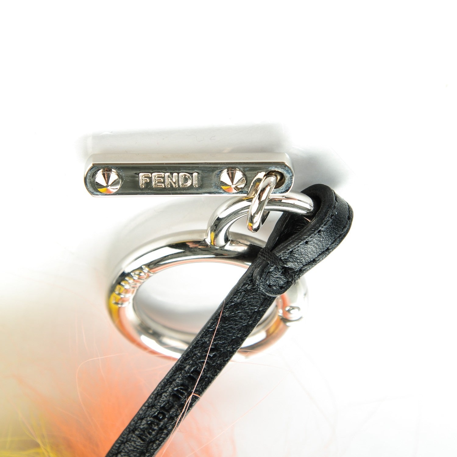 Fendi Fox Mink Goat Fur Mini Karlito Bag Charm White Black Flamingo 3 of 4