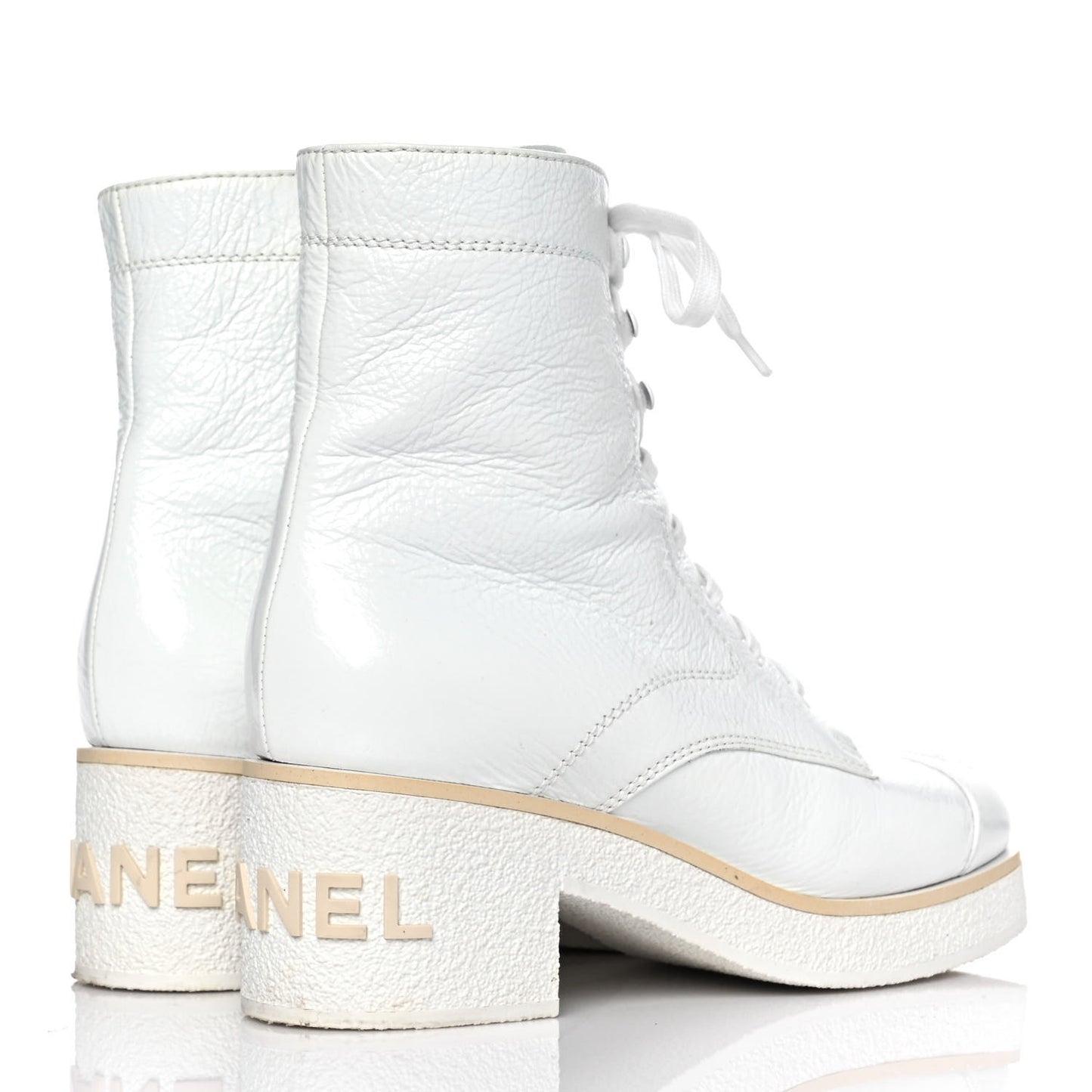 Shiny Crumpled Lambskin Lace Up Combat Boots 39 White