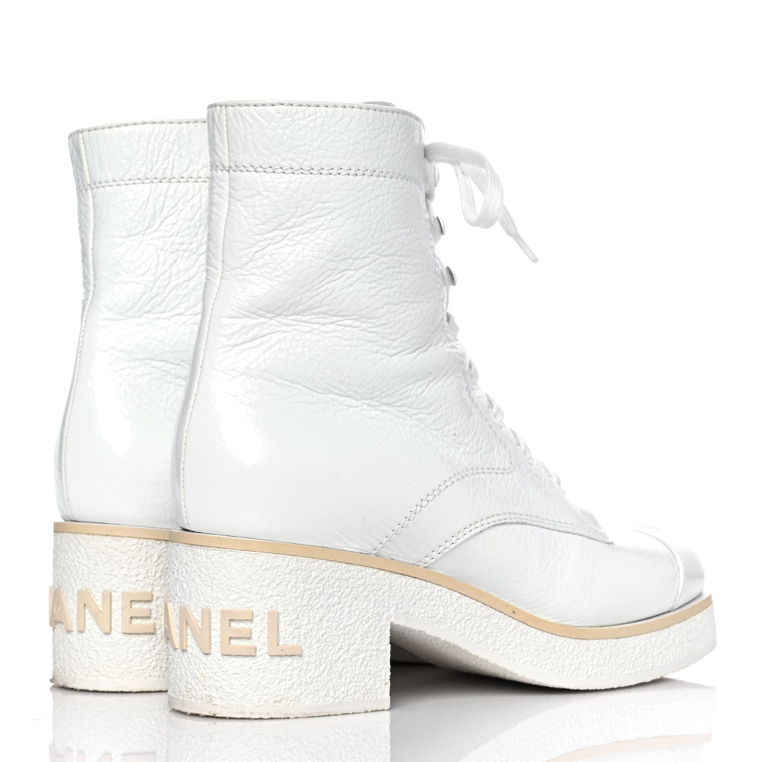 Chanel Shiny Crumpled Lambskin Lace Up Combat Boots 39 White 4 of 10