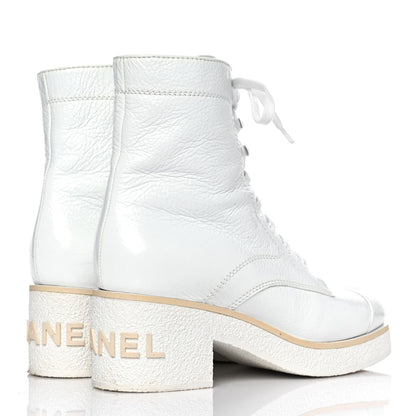 Chanel Shiny Crumpled Lambskin Lace Up Combat Boots 39 White 4 of 10