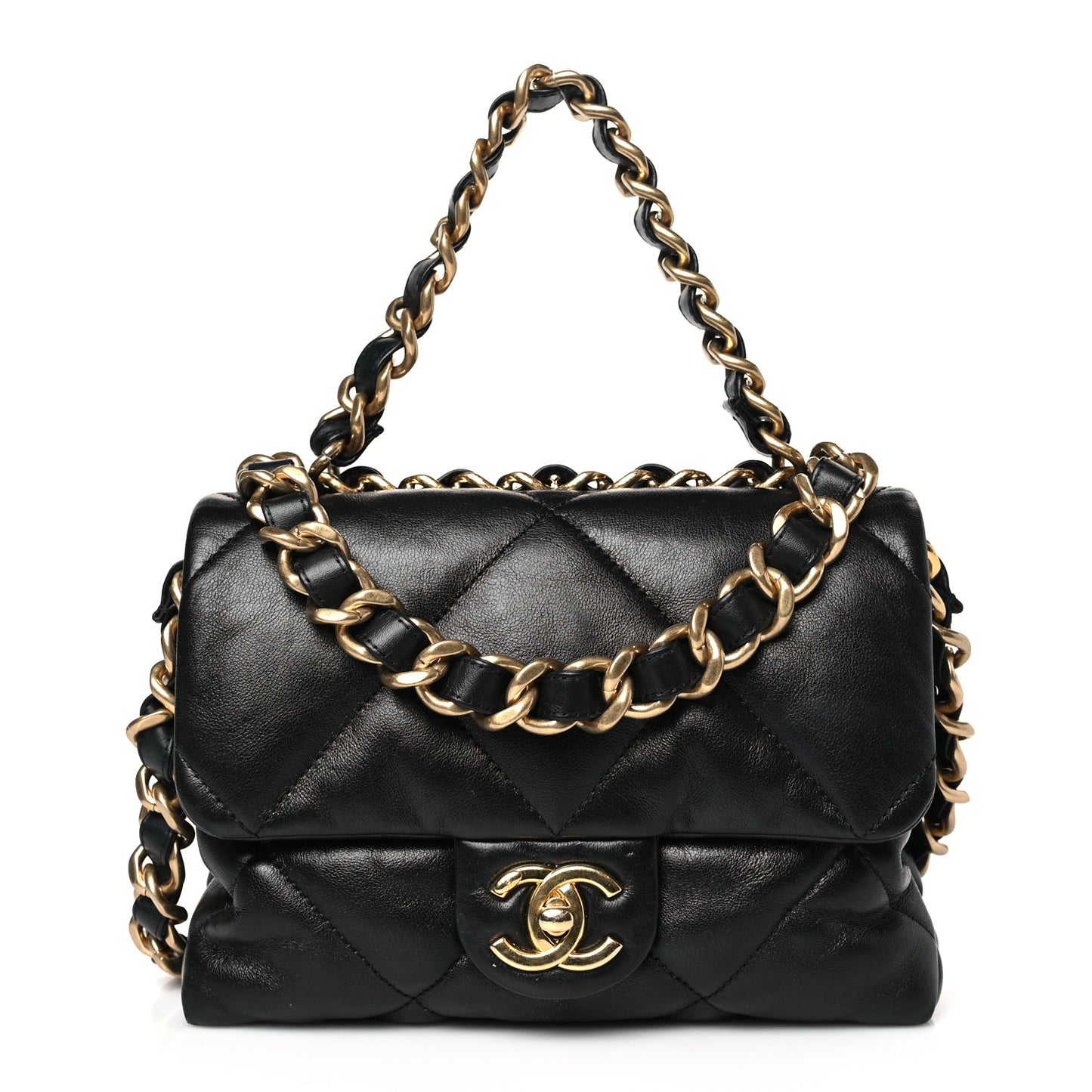 Lambskin Quilted Small Chain Top Handle Flap Black