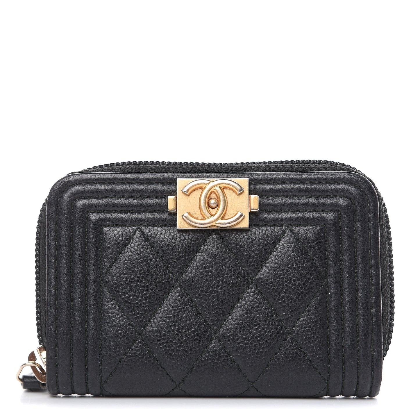 Caviar Quilted Boy Zip Around Coin Purse Wallet Black