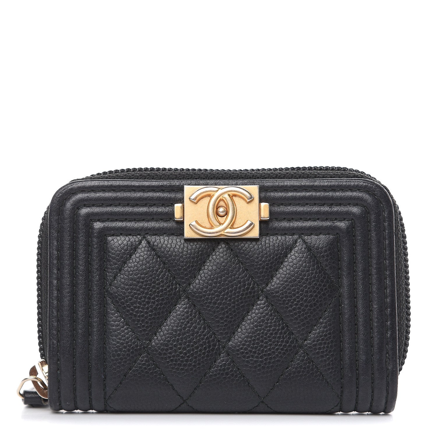 Chanel Caviar Quilted Boy Zip Around Coin Purse Wallet Black 1 of 8