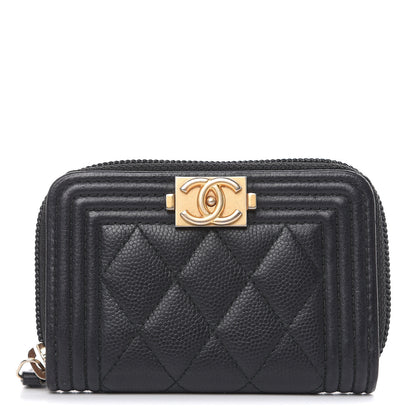 Chanel Caviar Quilted Boy Zip Around Coin Purse Wallet Black 1 of 8