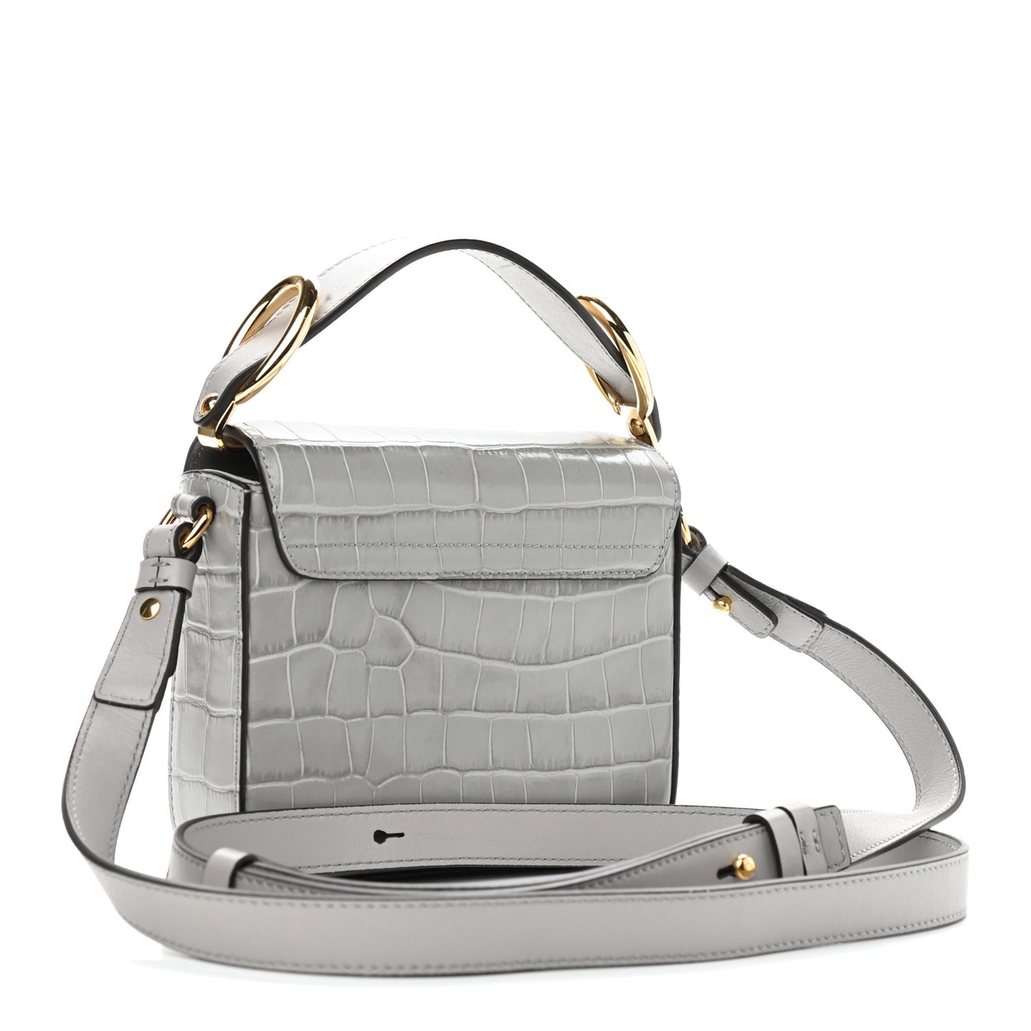 Crocodile Embossed Calfskin Mini C Double Carry Stormy Grey