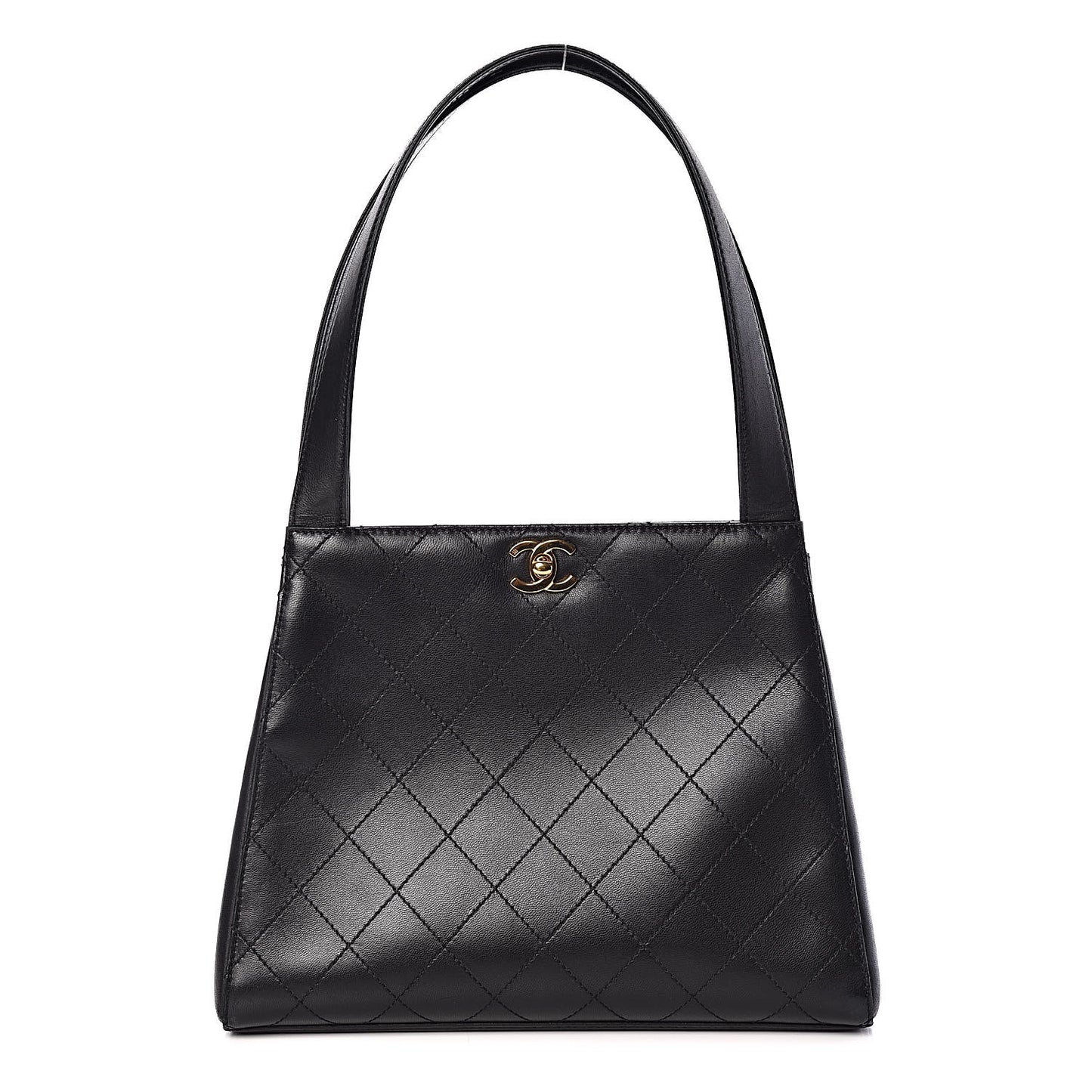 Lambskin Stitched Shoulder Bag Black