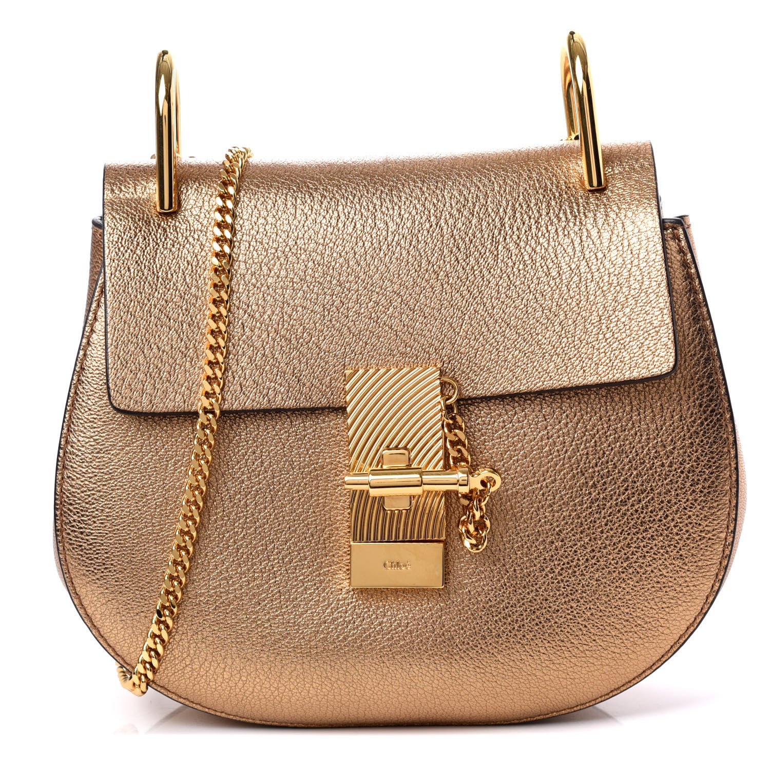 Chloe Metallic Goatskin Mini Drew Shoulder Bag Gold 1 of 9