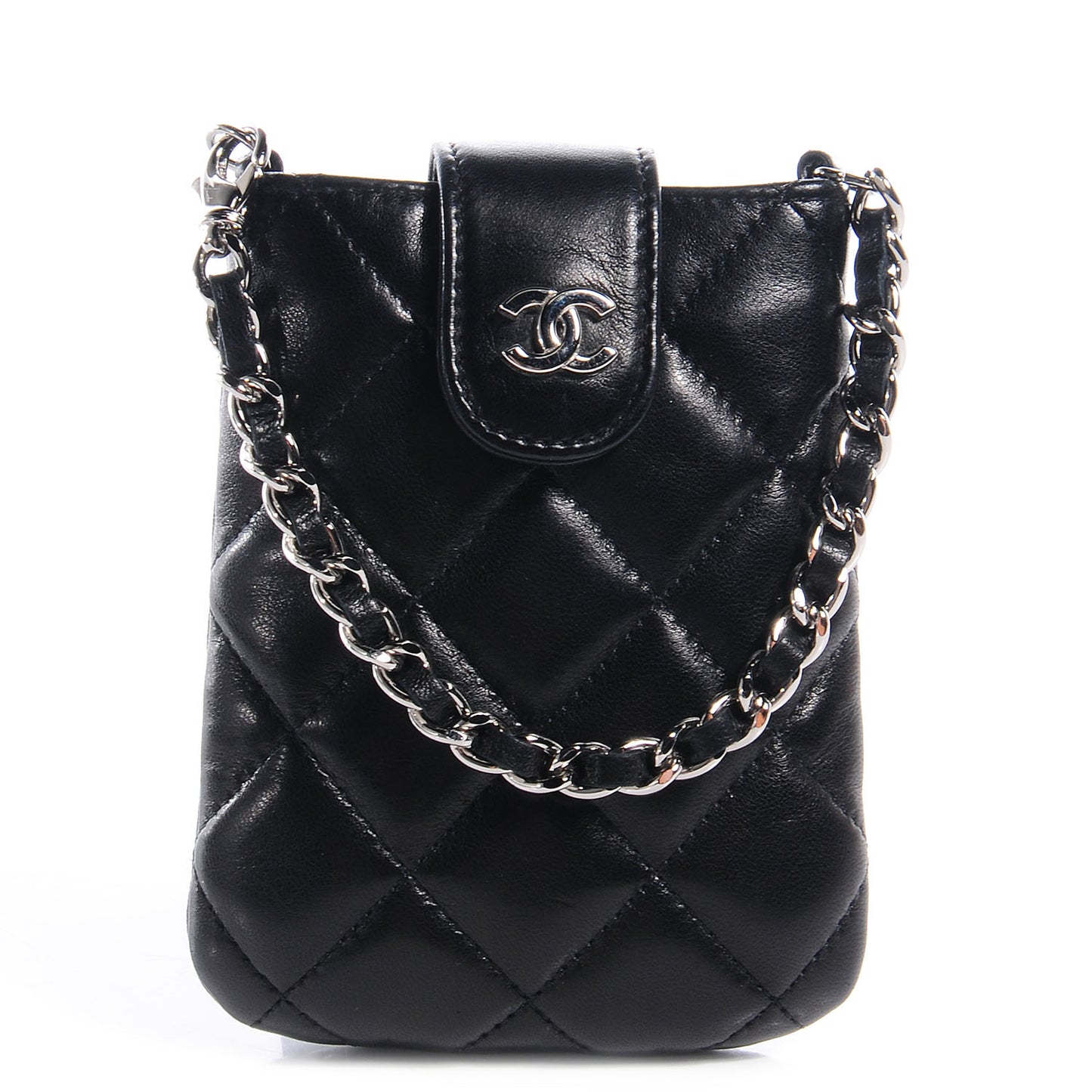 Lambskin Quilted Chain Phone Case Black
