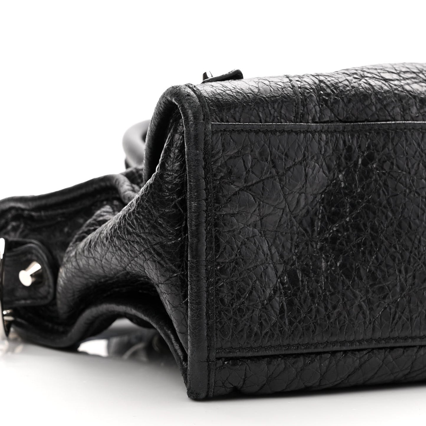 Agneau Classic Silver Hardware S City Logo Strap Black White