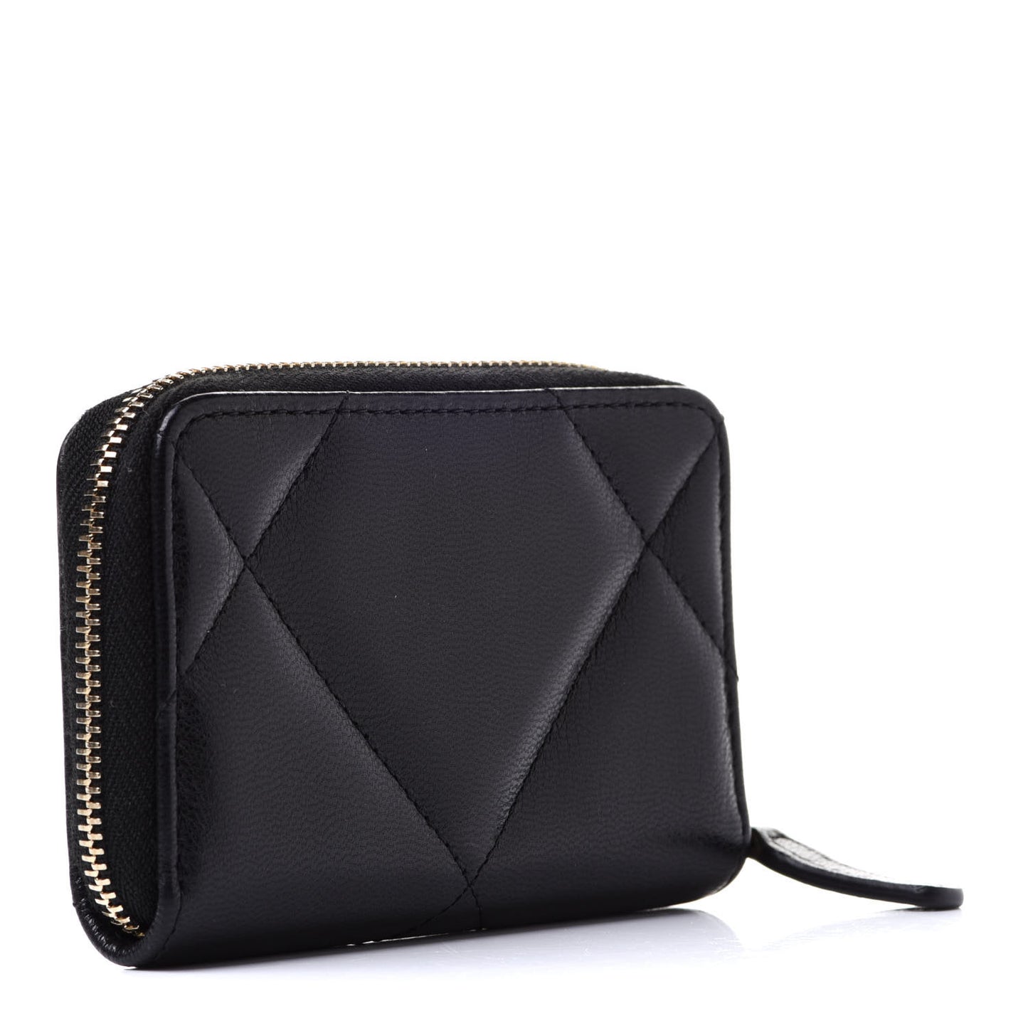 Lambskin Quilted Chanel 19 Zip Around Coin Purse Wallet Black
