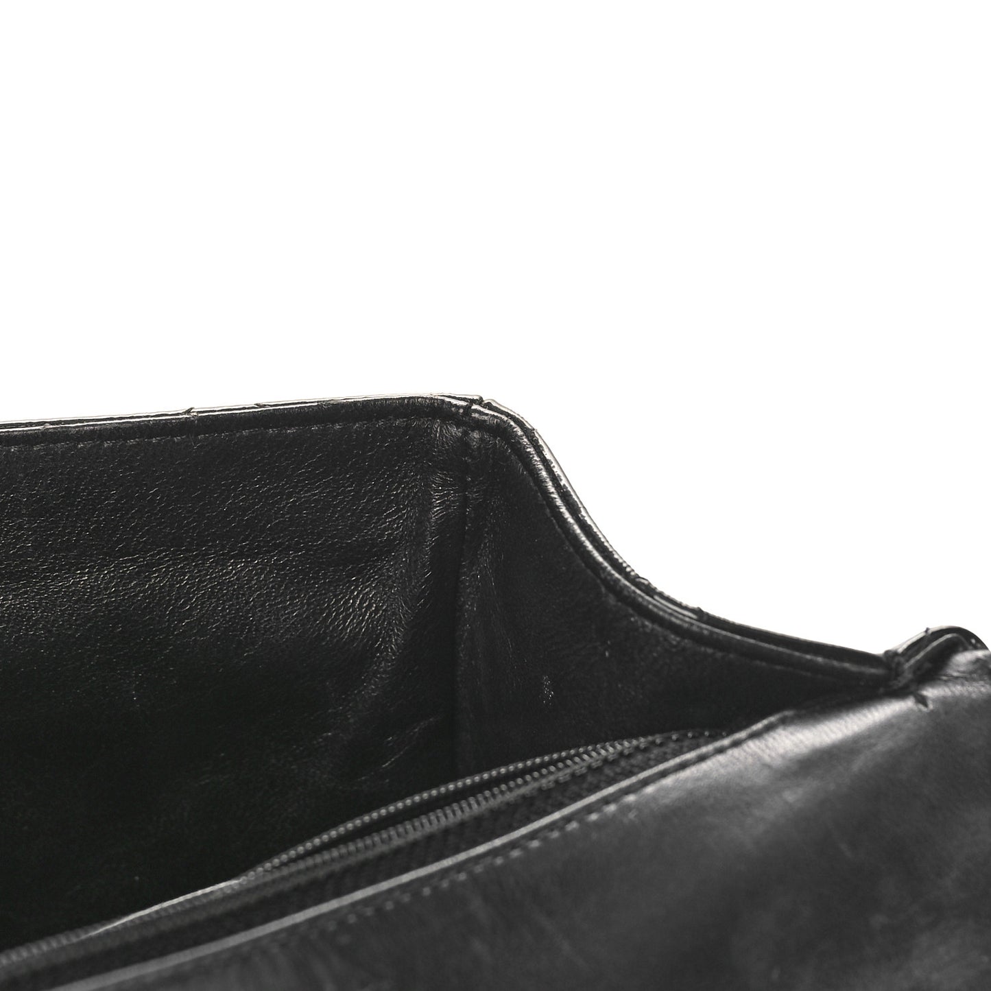 Distressed Patent Quilted Jumbo Single Flap Black