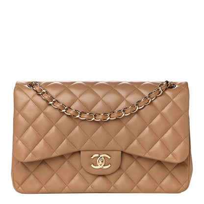Chanel Lambskin Quilted Jumbo Double Flap Dark Beige 1 of 31
