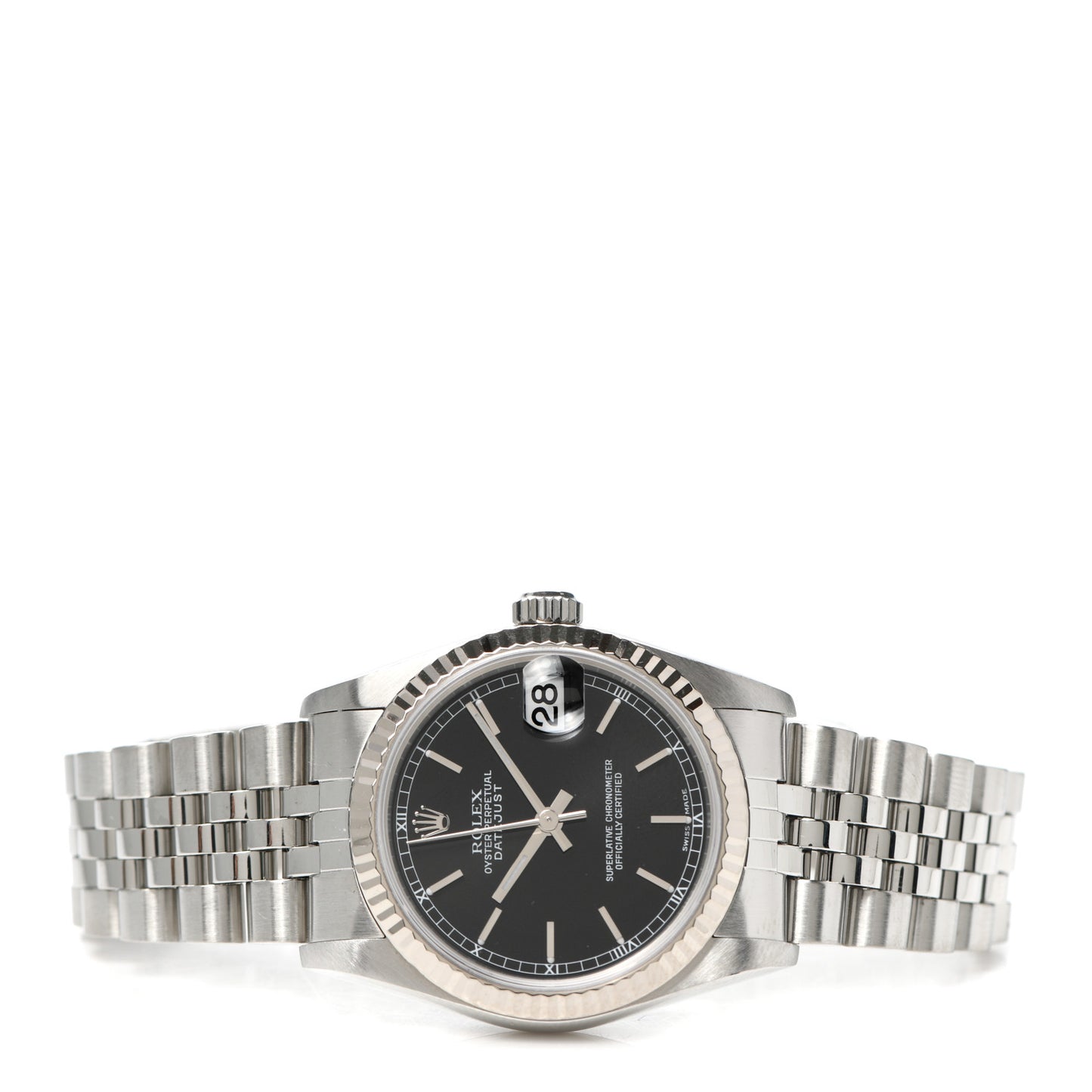 Stainless Steel 18K White Gold 31mm Oyster Perpetual DateJust Watch Black 78274