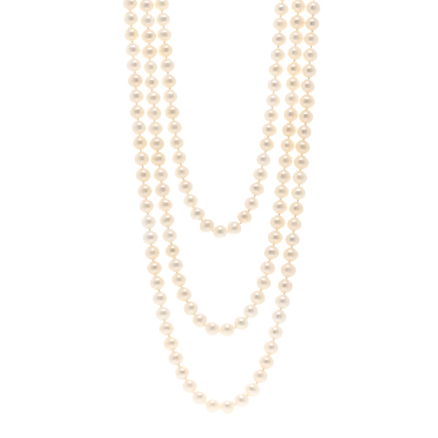 Tiffany Sterling Silver Pearl 7.5-8mm Ziegfeld Strand Necklace 96" 1 of 5