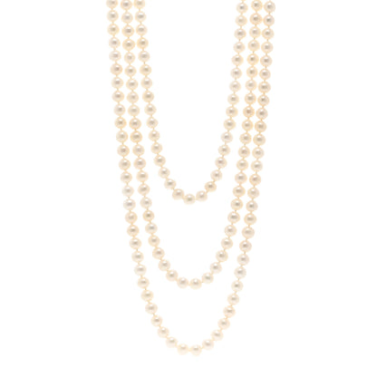 Tiffany Sterling Silver Pearl 7.5-8mm Ziegfeld Strand Necklace 96" 1 of 5