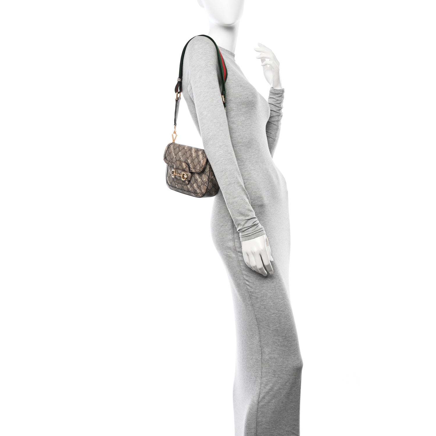Gucci X BALENCIAGA GG Supreme Monogram Web Logo Print Mini Horsebit 1955 Shoulder Bag Beige Ebony 2 of 14