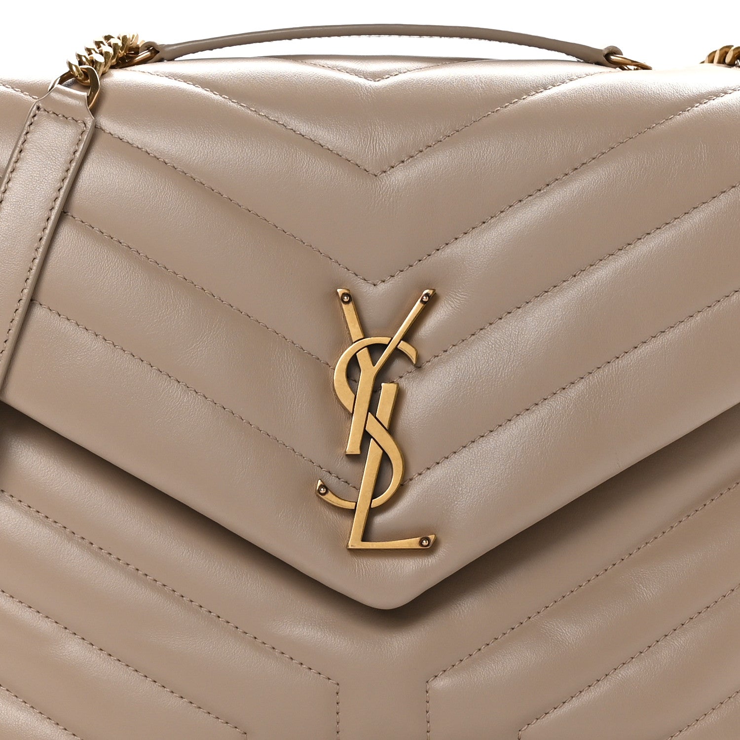 Saint Laurent SAINT LAURENT Calfskin Y Quilted Monogram Medium Loulou Chain Satchel Dark Beige 9 of 11