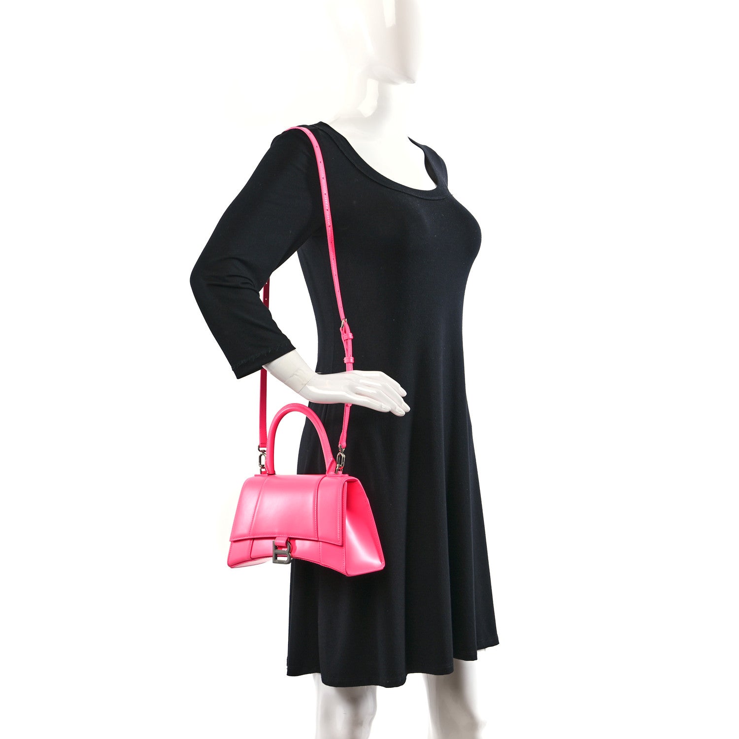 Balenciaga Shiny Box Calfskin Small Hourglass Top Handle Bag Hot Pink 2 of 9