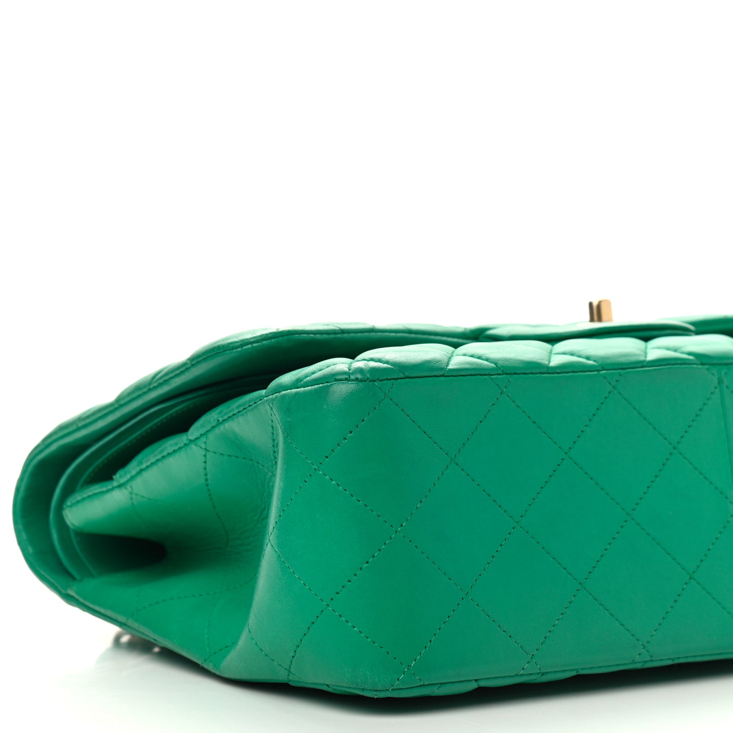 Lambskin Quilted Jumbo Double Flap Green