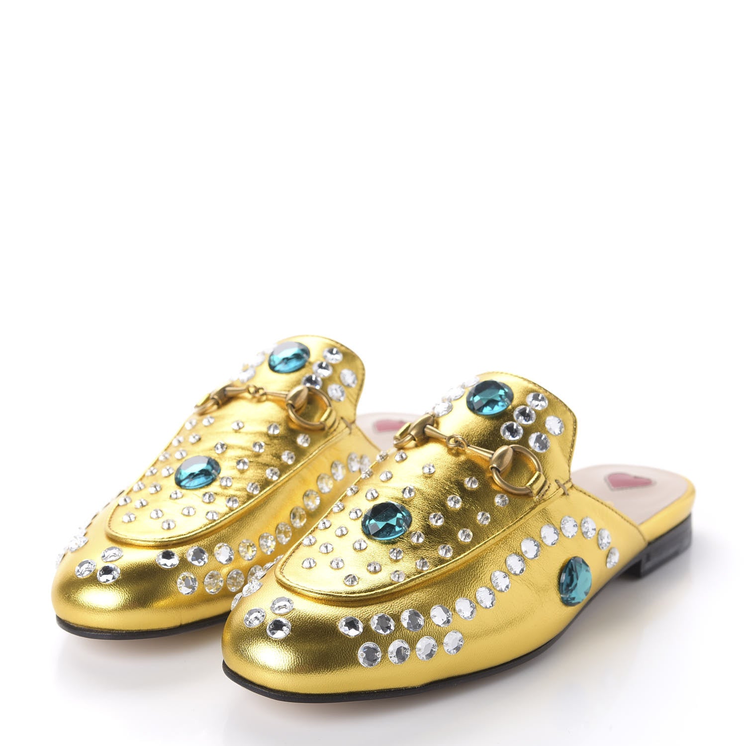 Gucci Metallic Nappa Crystal Womens Princetown Slippers 36.5 Gold 3 of 9