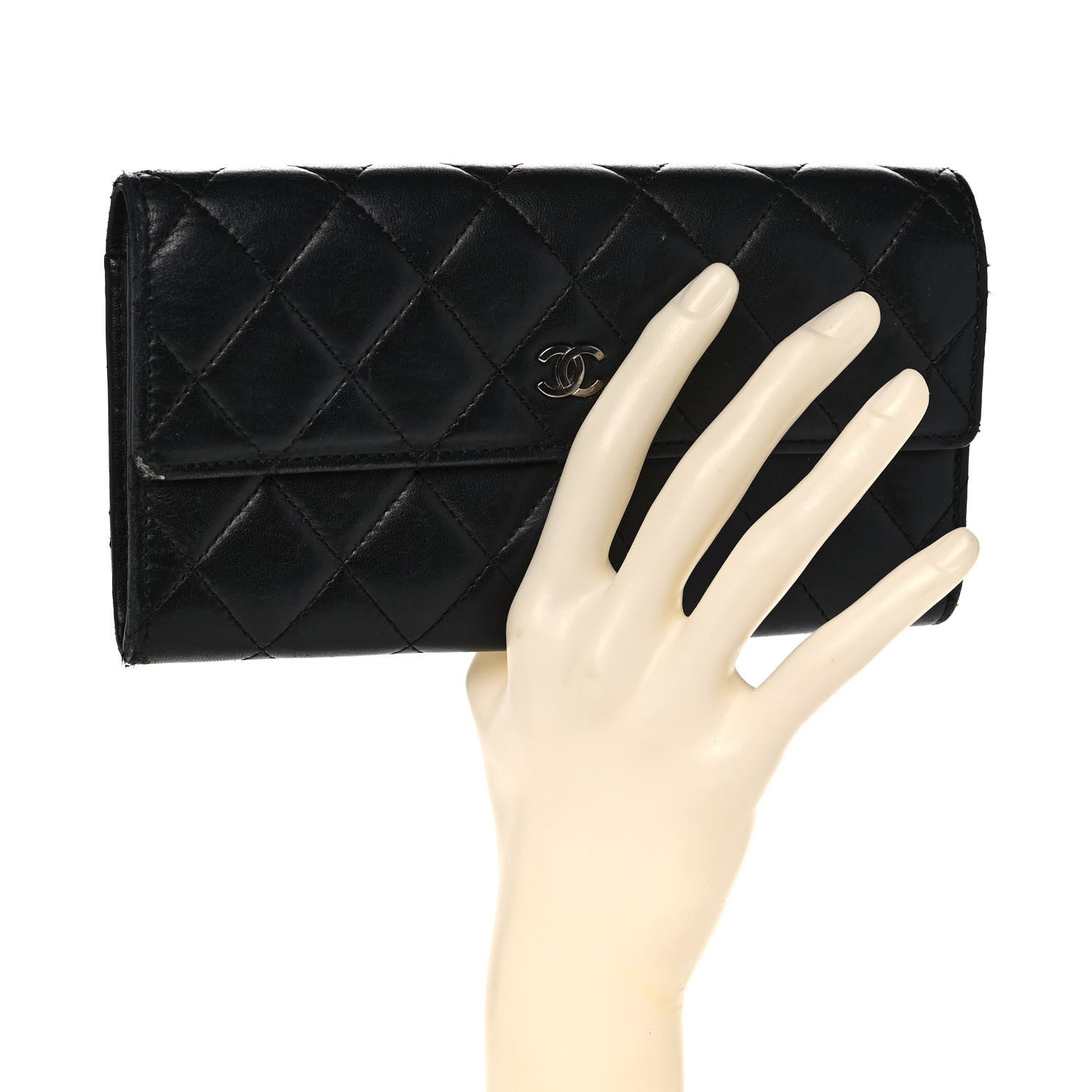 Chanel Lambskin Quilted Long Flap Wallet Black 2 of 12
