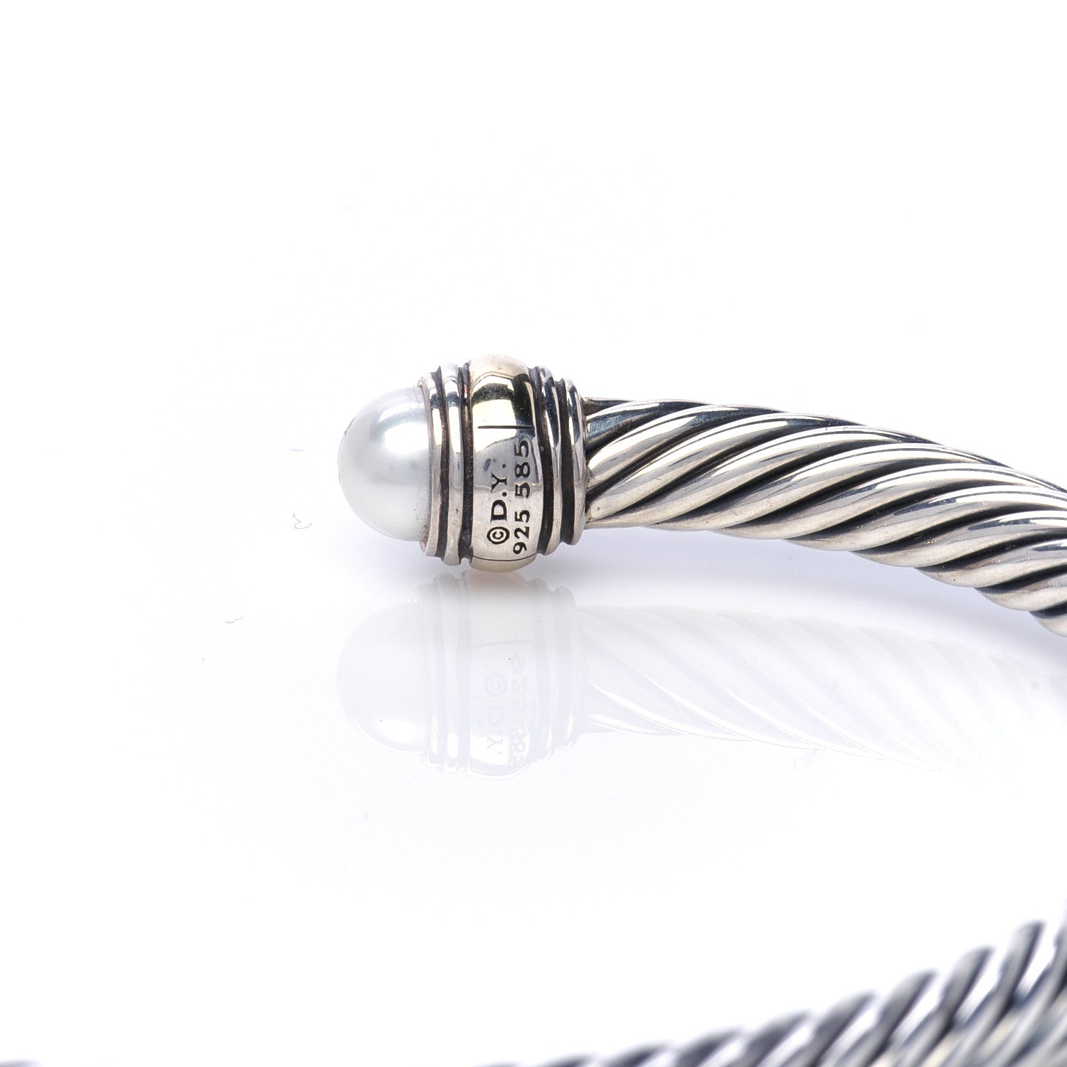 David Yurman Sterling Silver 14K Yellow Gold Pearl 5mm Cable Classics Bracelet 4 of 5