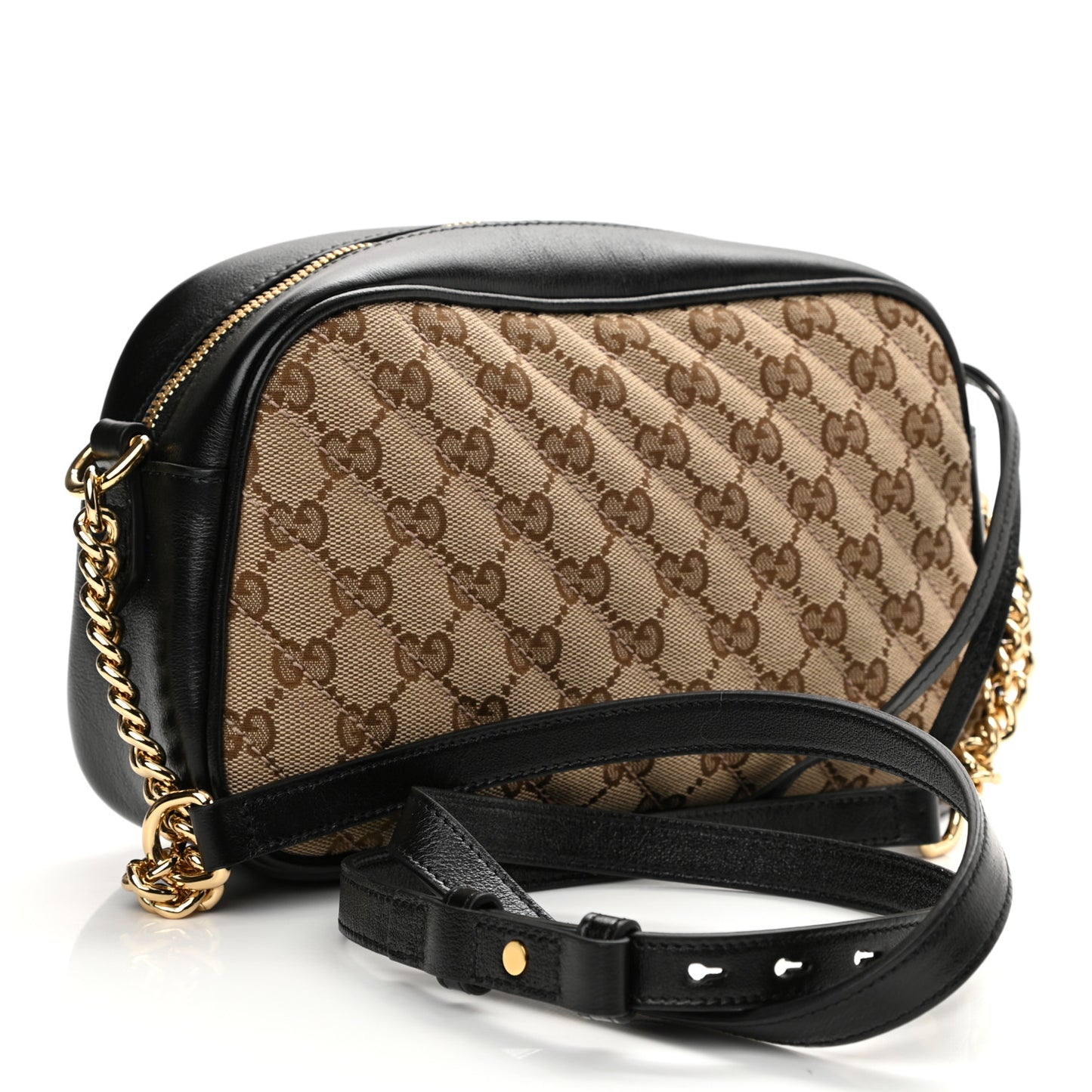 Monogram Matelasse Diagonal Small GG Marmont Chain Shoulder Bag Beige Black