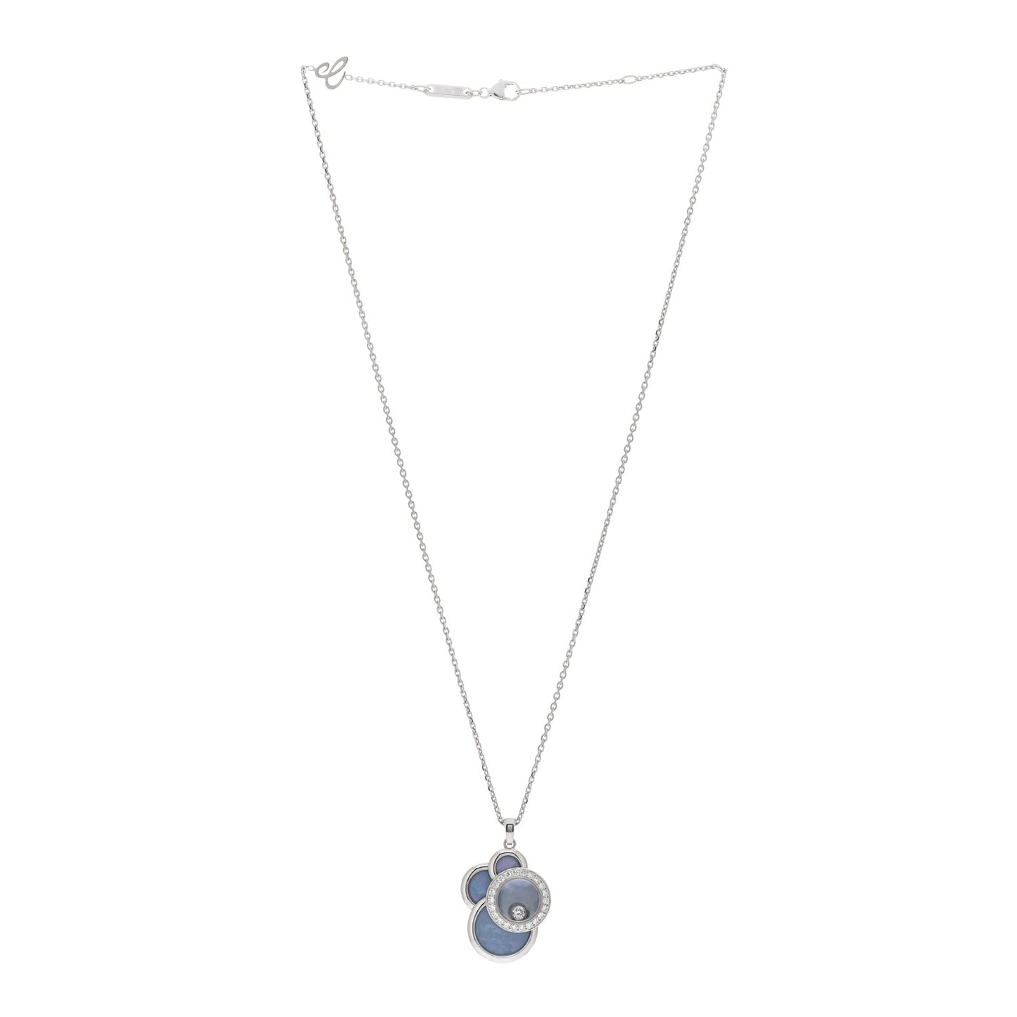 18K White Gold Diamond Blue Mother Of Pearl Happy Bubbles Pendant Necklace