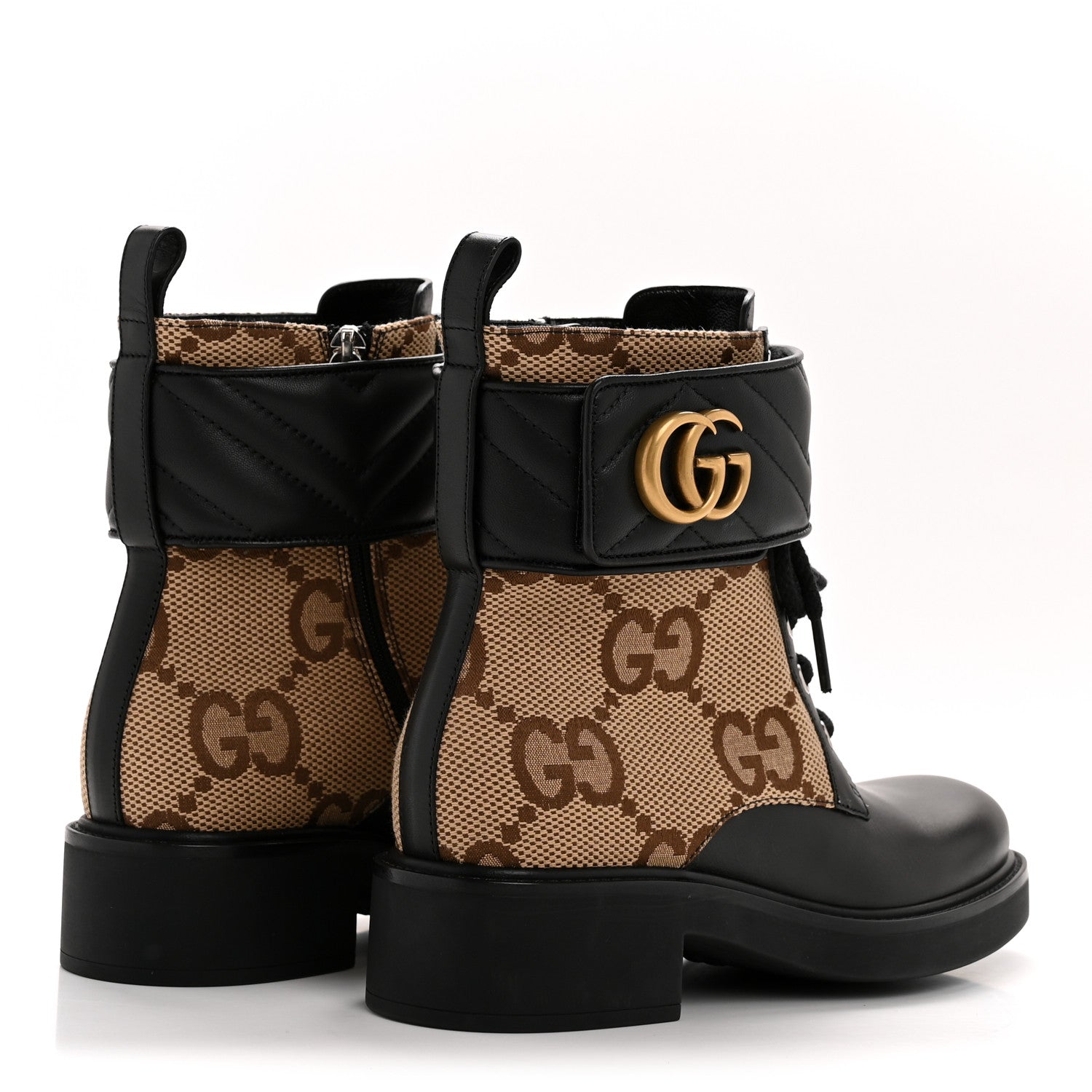 Gucci Flores Calfskin Monogram Maxi GG Nappa Matelasse Double G 40mm Ankle Boots 36.5 Black Camel Ebony 5 of 12