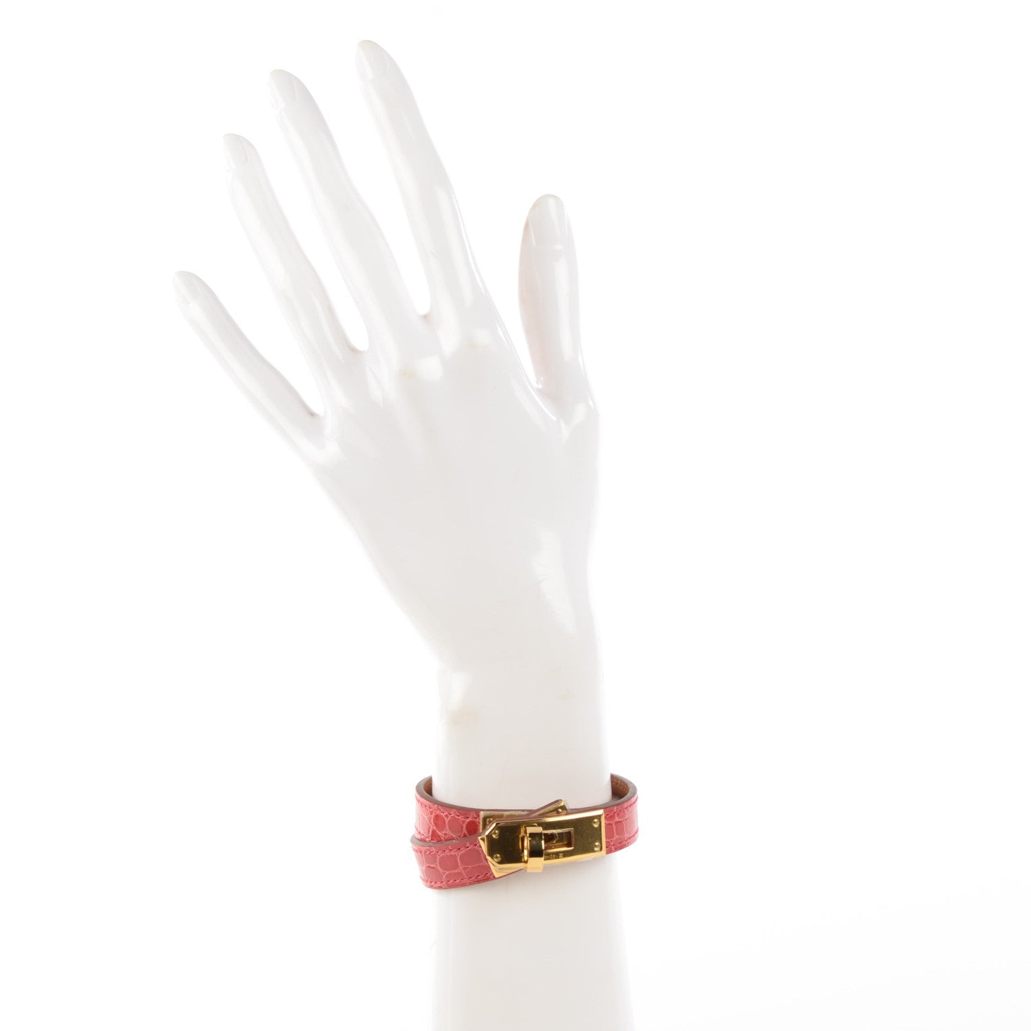 Hermes Shiny Alligator Kelly Double Tour Bracelet Medium Bougainvillea 2 of 8