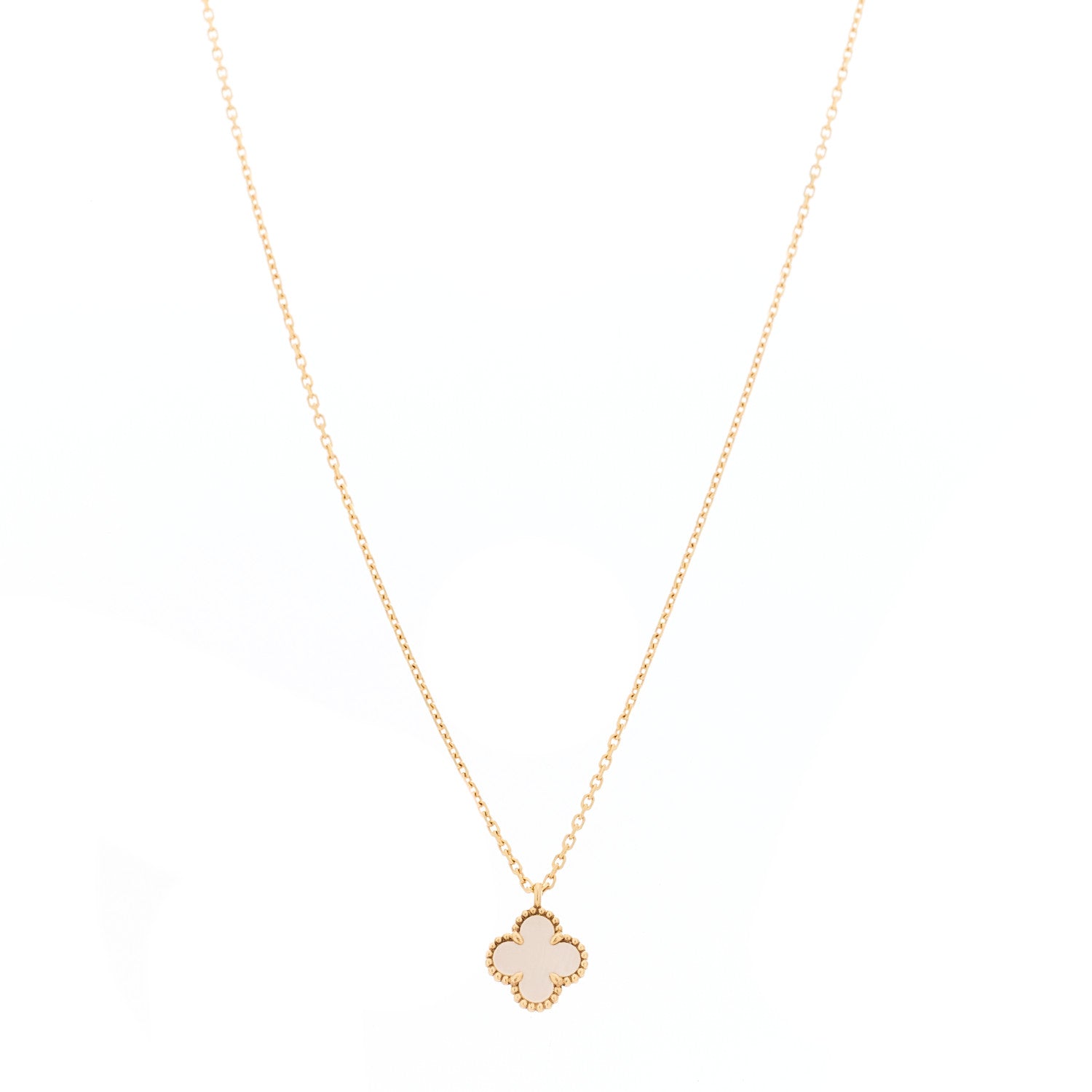 Van Cleef & Arpels 18K Yellow Gold Mother of Pearl Sweet Alhambra Pendant Necklace 1 of 5