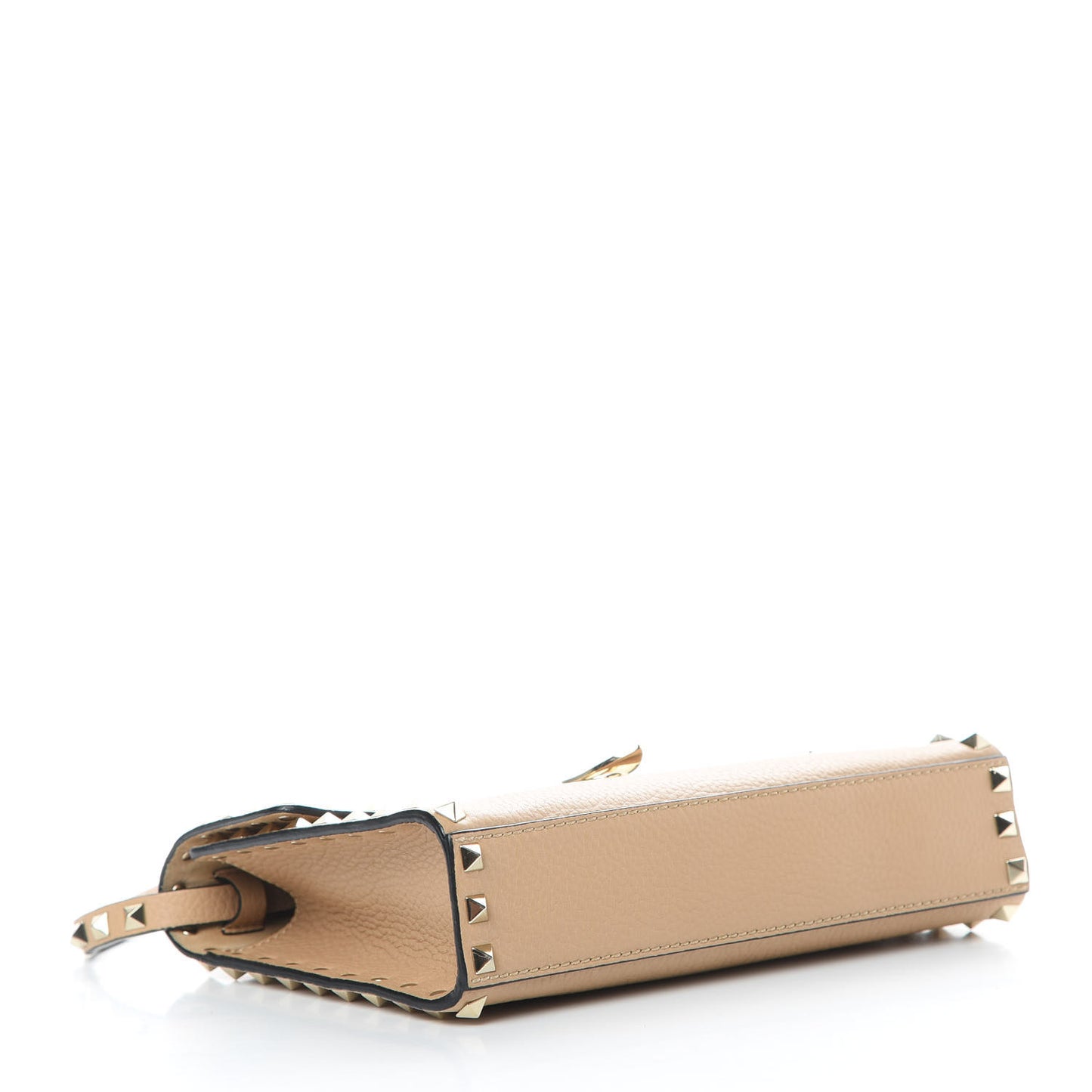 Pebbled Calfskin Medium Rockstud Flip Lock Crossbody Bag Camel Rose