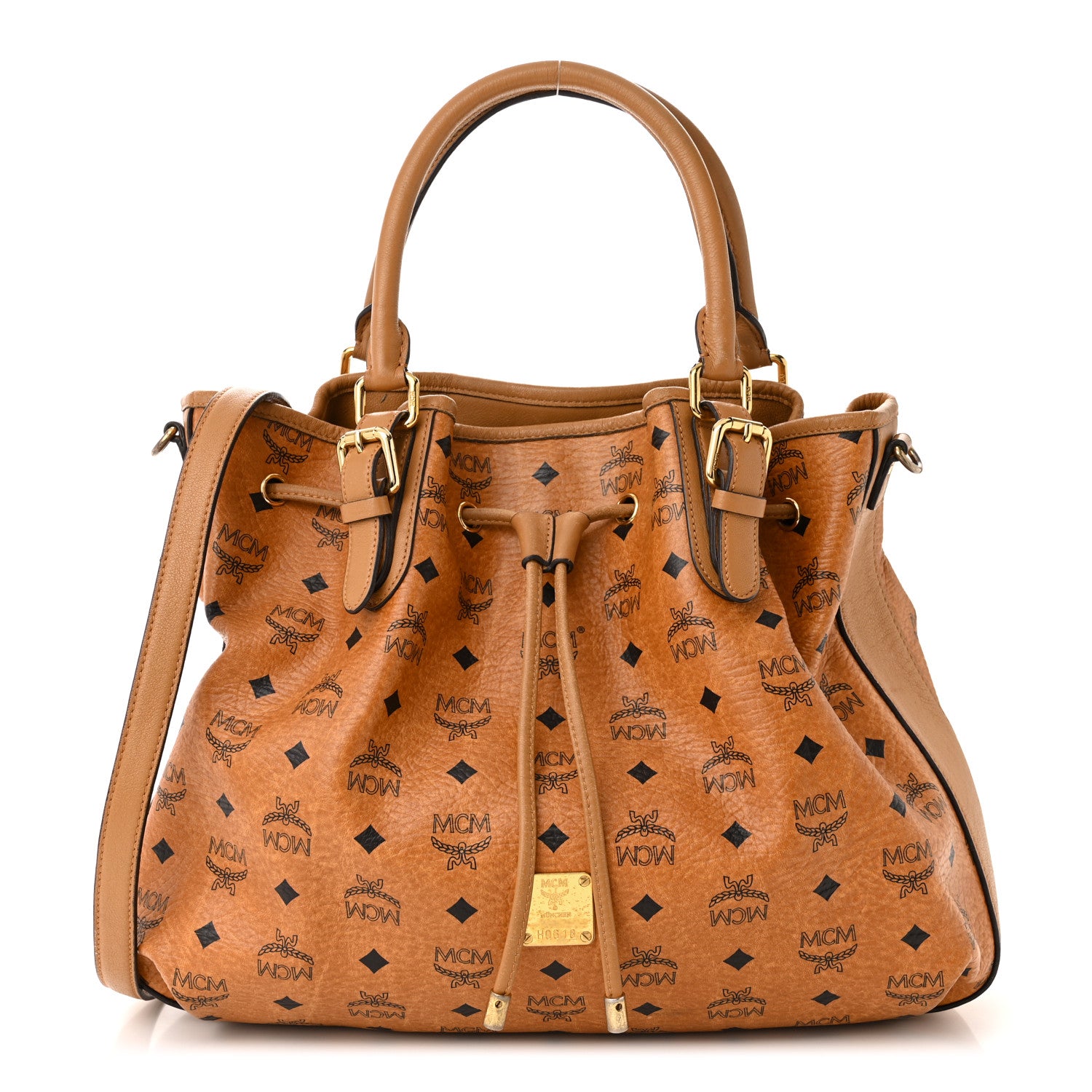 MCM Visetos Medium Drawstring Shopper Cognac 1 of 13