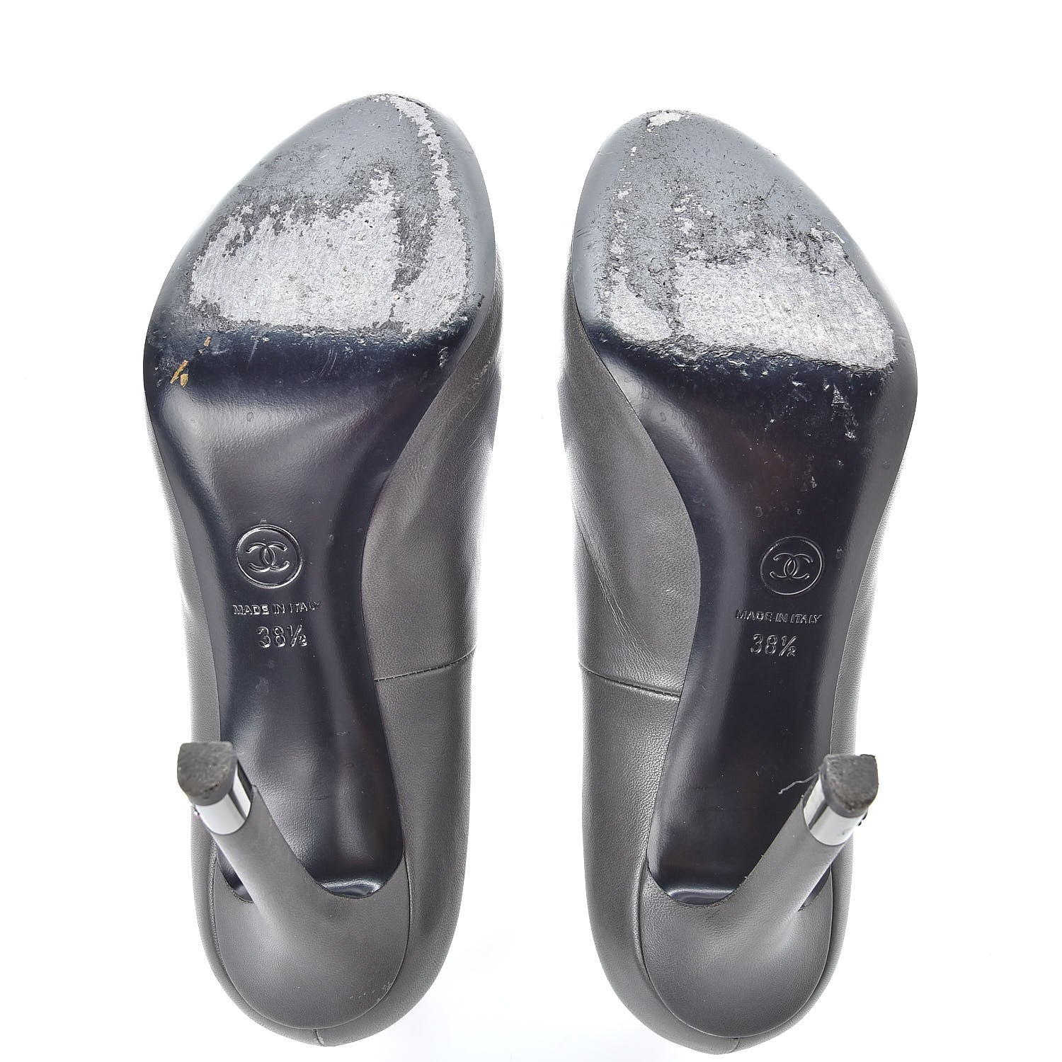 Chanel Lambskin CC Round Toe Pumps 38.5 Grey 6 of 11