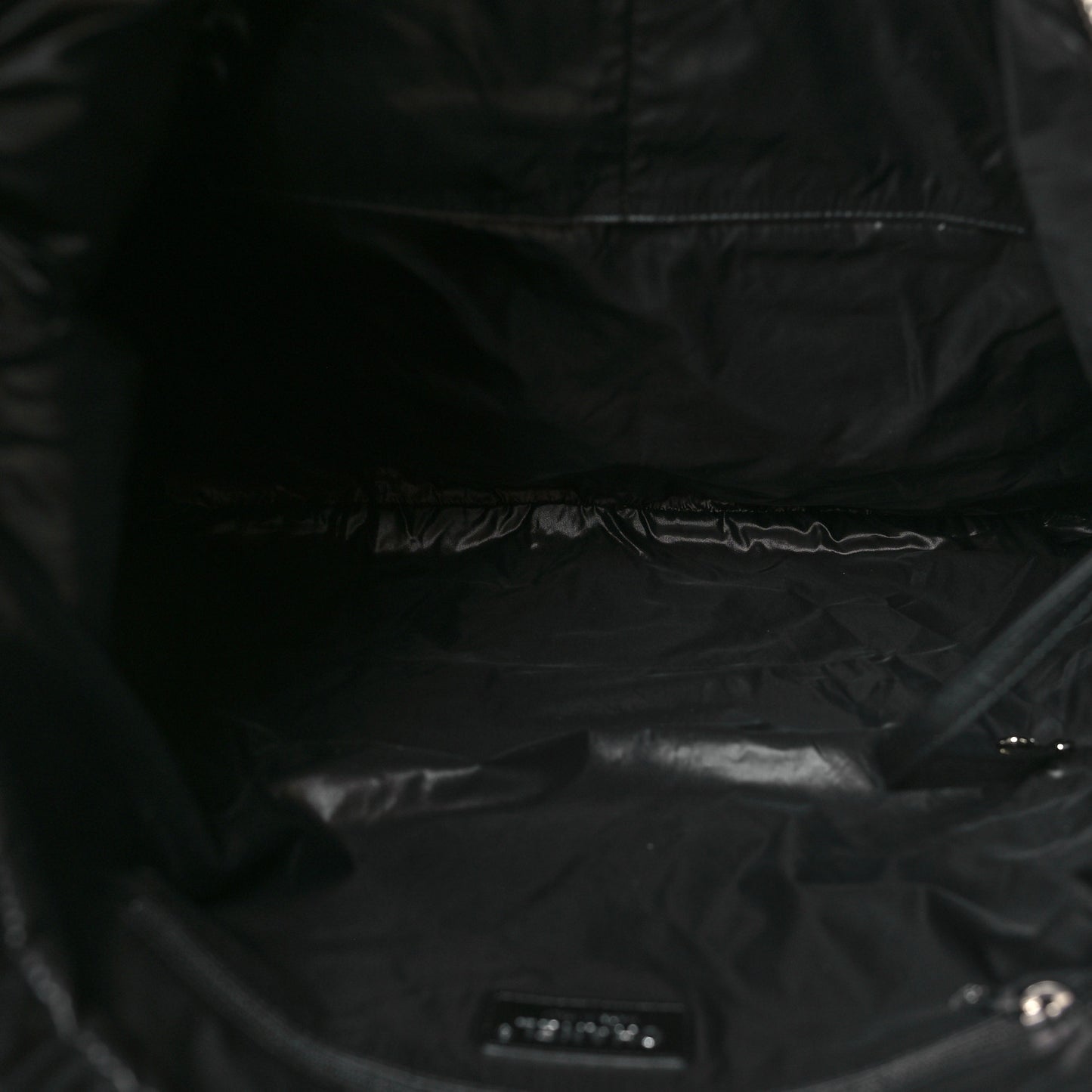 Nylon Stitched Printed Logo Shopping Bag Black White