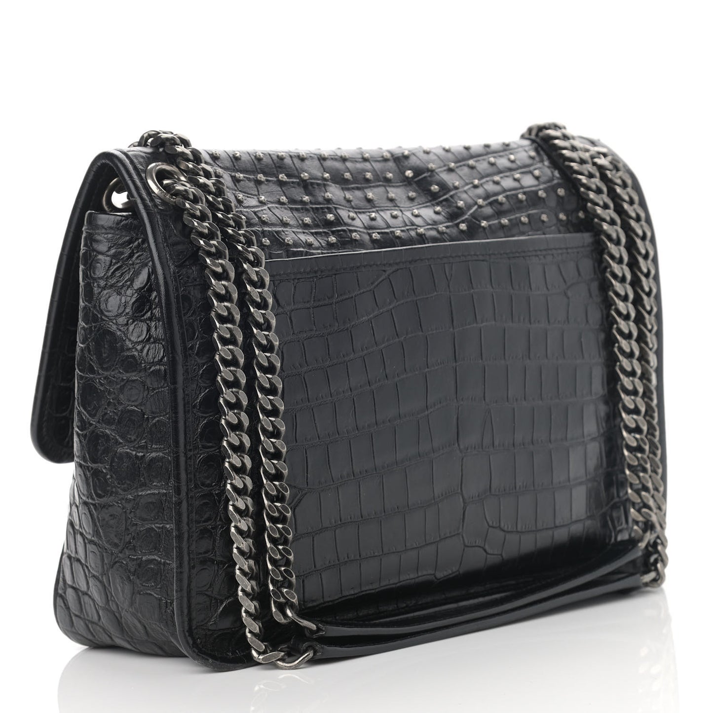 Calfskin Matelasse Monogram Studded Medium Niki Chain Satchel Black