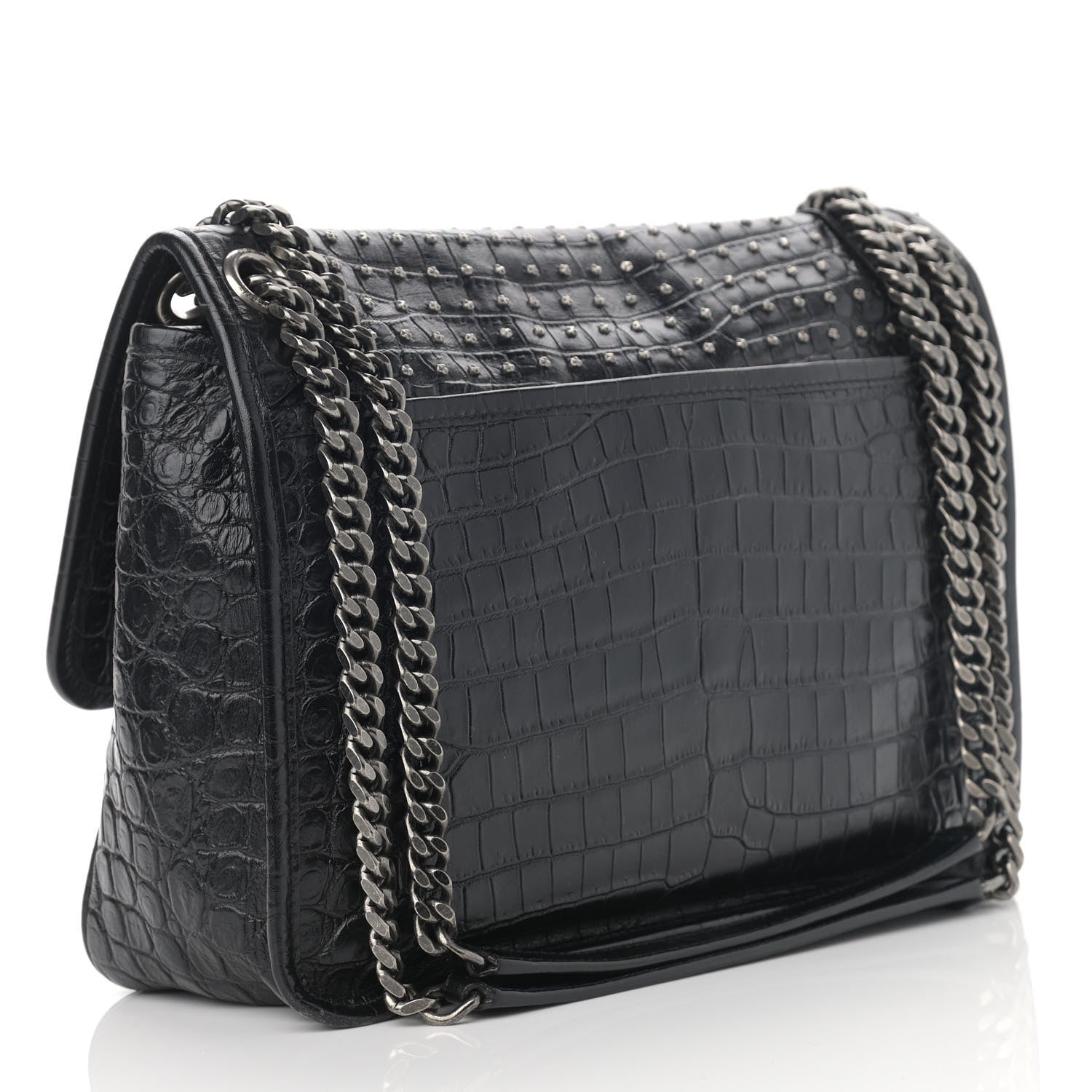 Saint Laurent Calfskin Matelasse Monogram Studded Medium Niki Chain Satchel Black 2 of 12