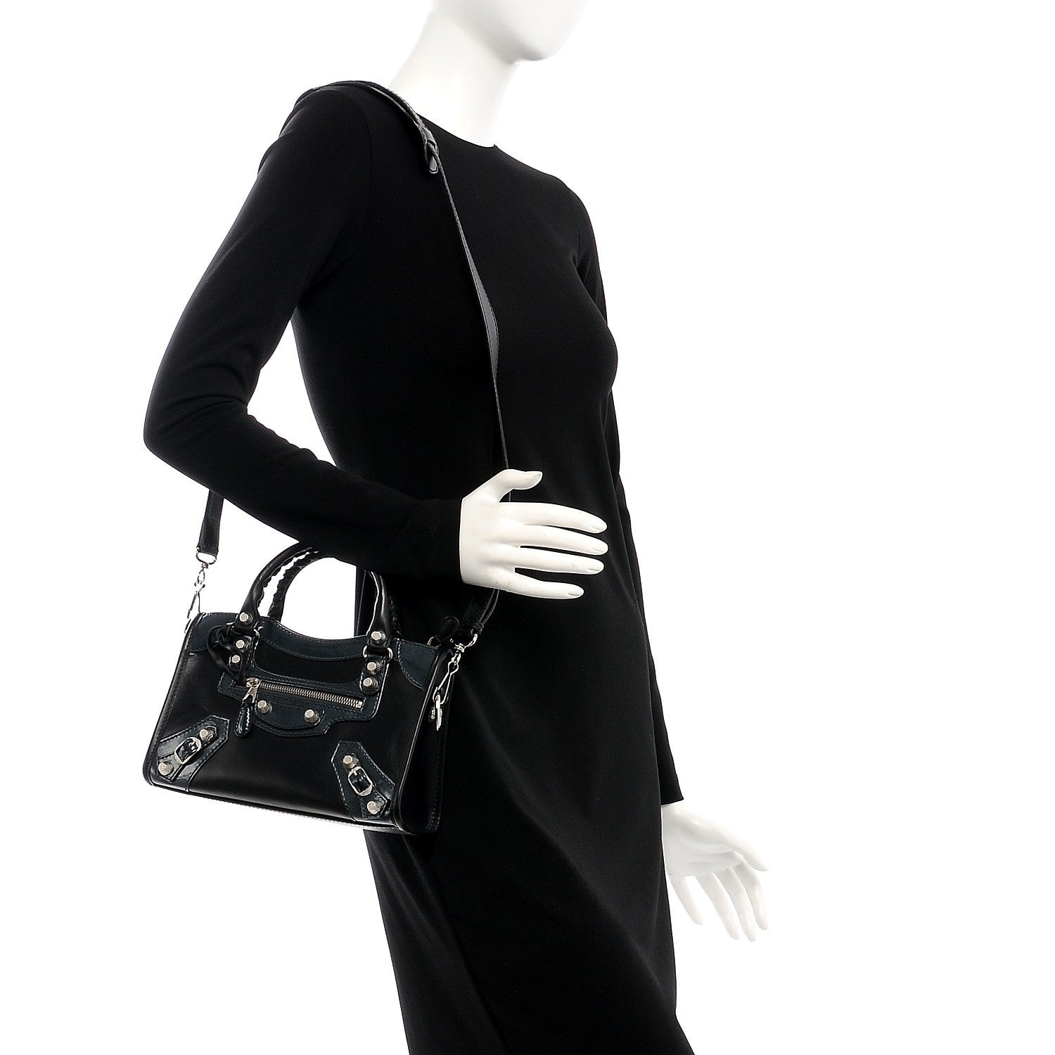 Balenciaga Smooth Calfskin Metallic Patent Giant 12 Silver Hardware Mini City Black Gris 2 of 8
