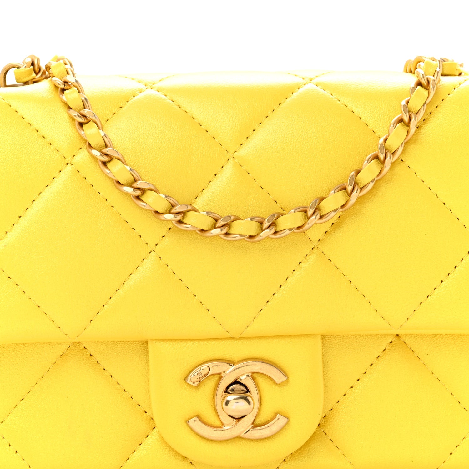 Chanel Pearly Lambskin Pearl Quilted Mini Flap Yellow 8 of 10
